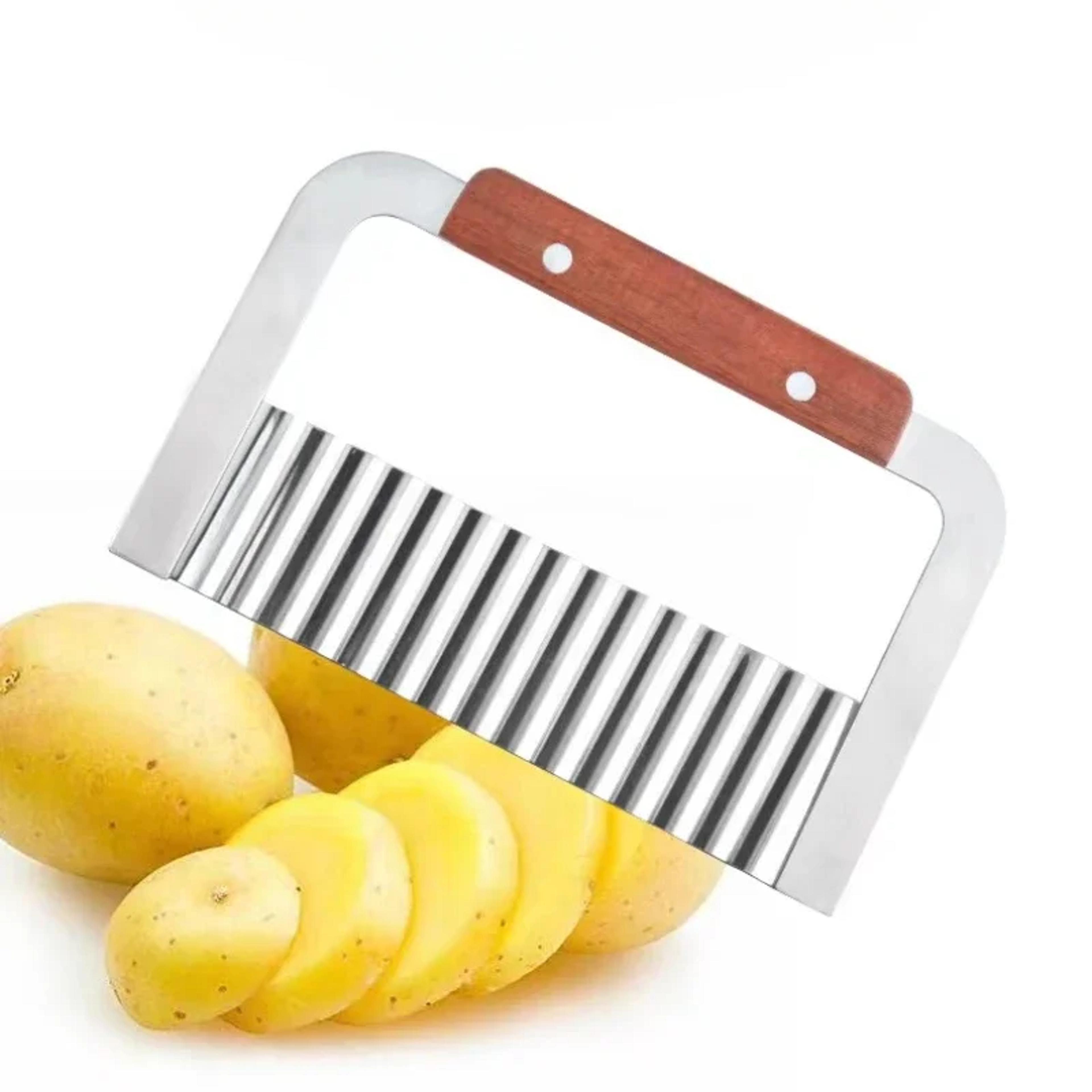 Stainless Steel Wooden Handle Wave Knife Wolf Tooth Potato Knife Potato Chip Cutting Knife Potato C 2