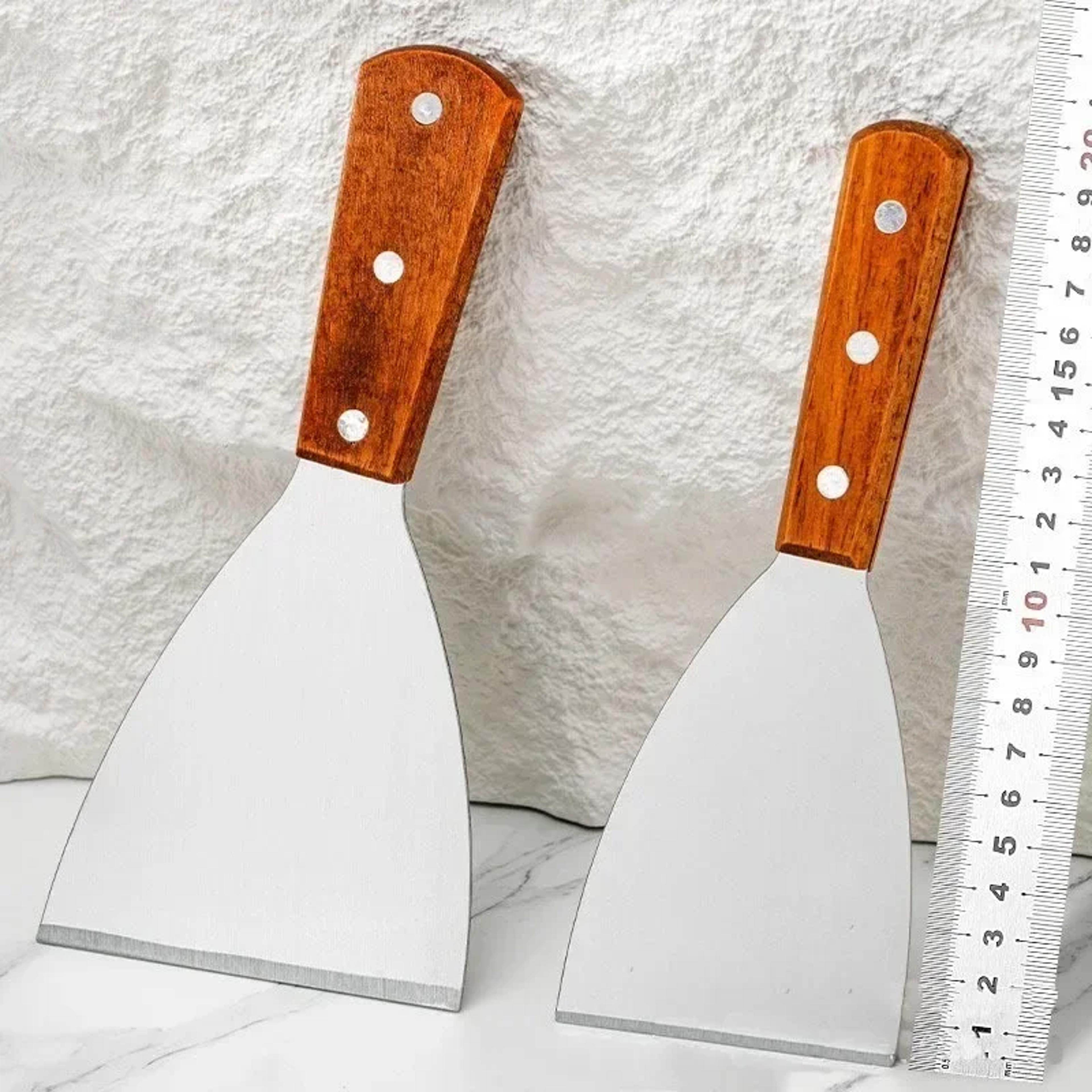 Wooden Handle Stainless Steel Oblique Spatula Steak Scraper Burger  Pizza Shovel Kitchen Cooking To 1