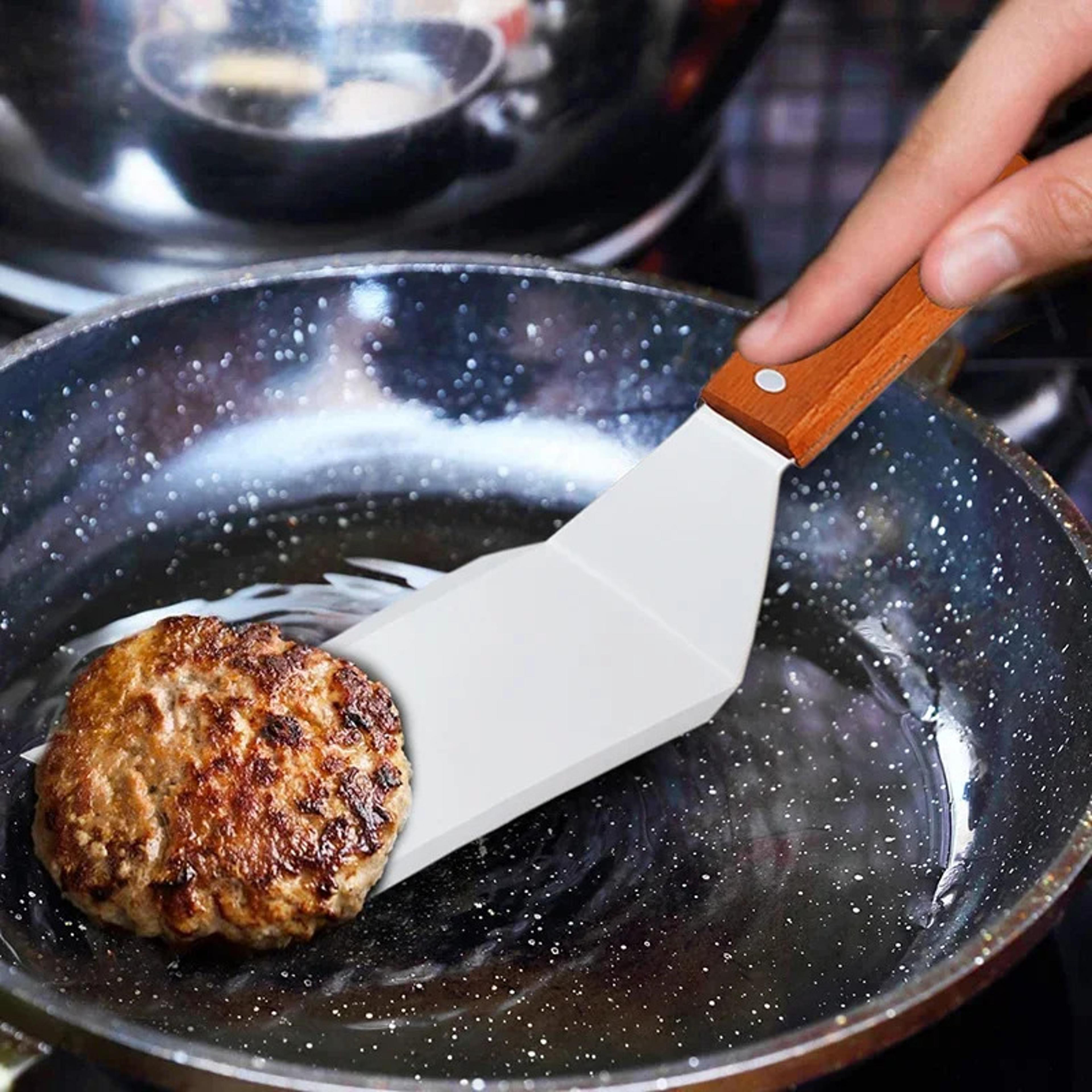 Stainless Steel Square Head Steak Spatula Wood Handle Pizza Shovel Pancake Turner BBQ Scraper Kitch 3