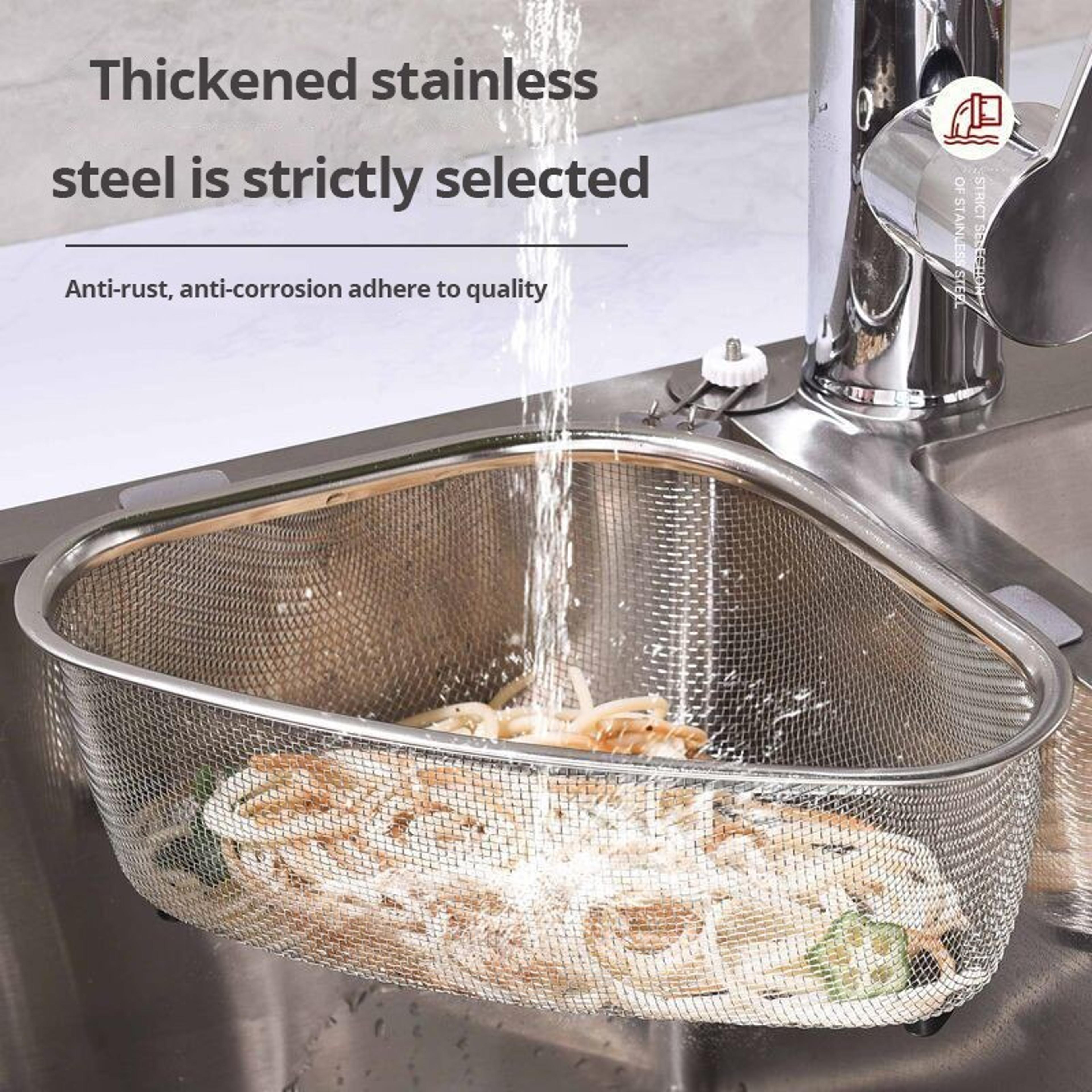 Sink Triangle Drain Basket Stainless Steel Kitchen Residue Filter Net Basket For Leakage Vegetable  1