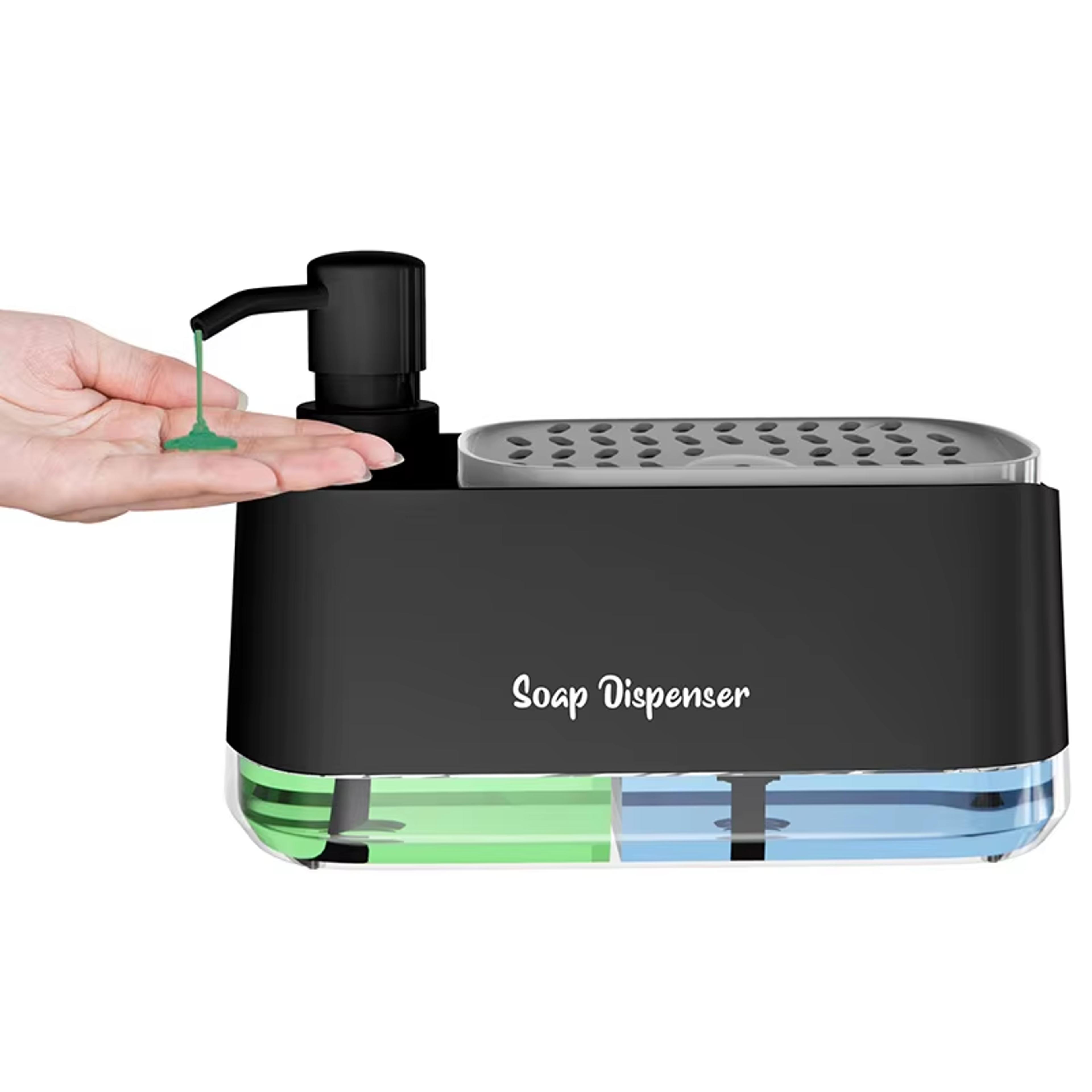 Dual Soap Dispenser With Sponge And Dishcloth Holder Kitchen Hand Dish Soap Dispenser With Tray Mul