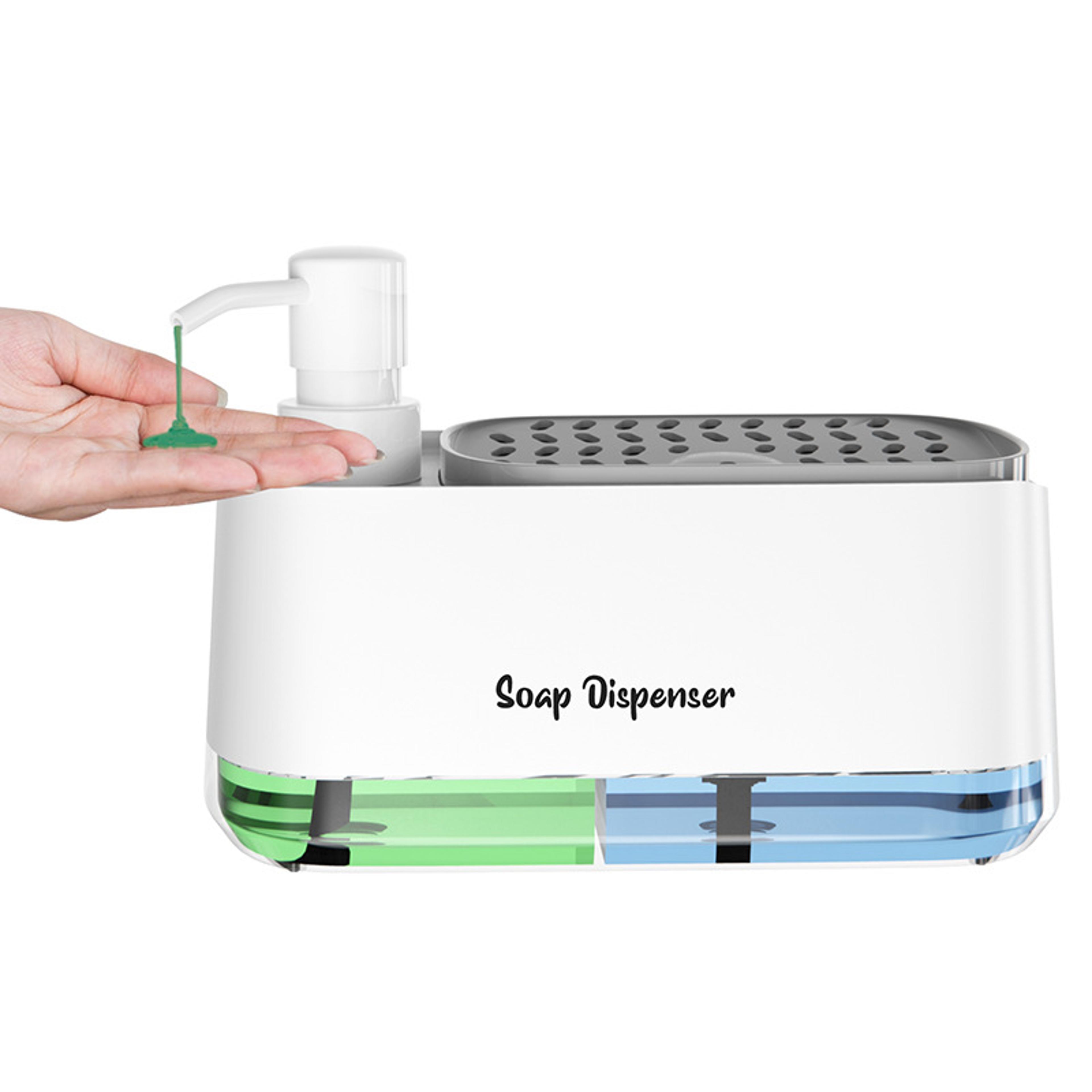 Dual Soap Dispenser With Sponge And Dishcloth Holder Kitchen Hand Dish Soap Dispenser With Tray Mul