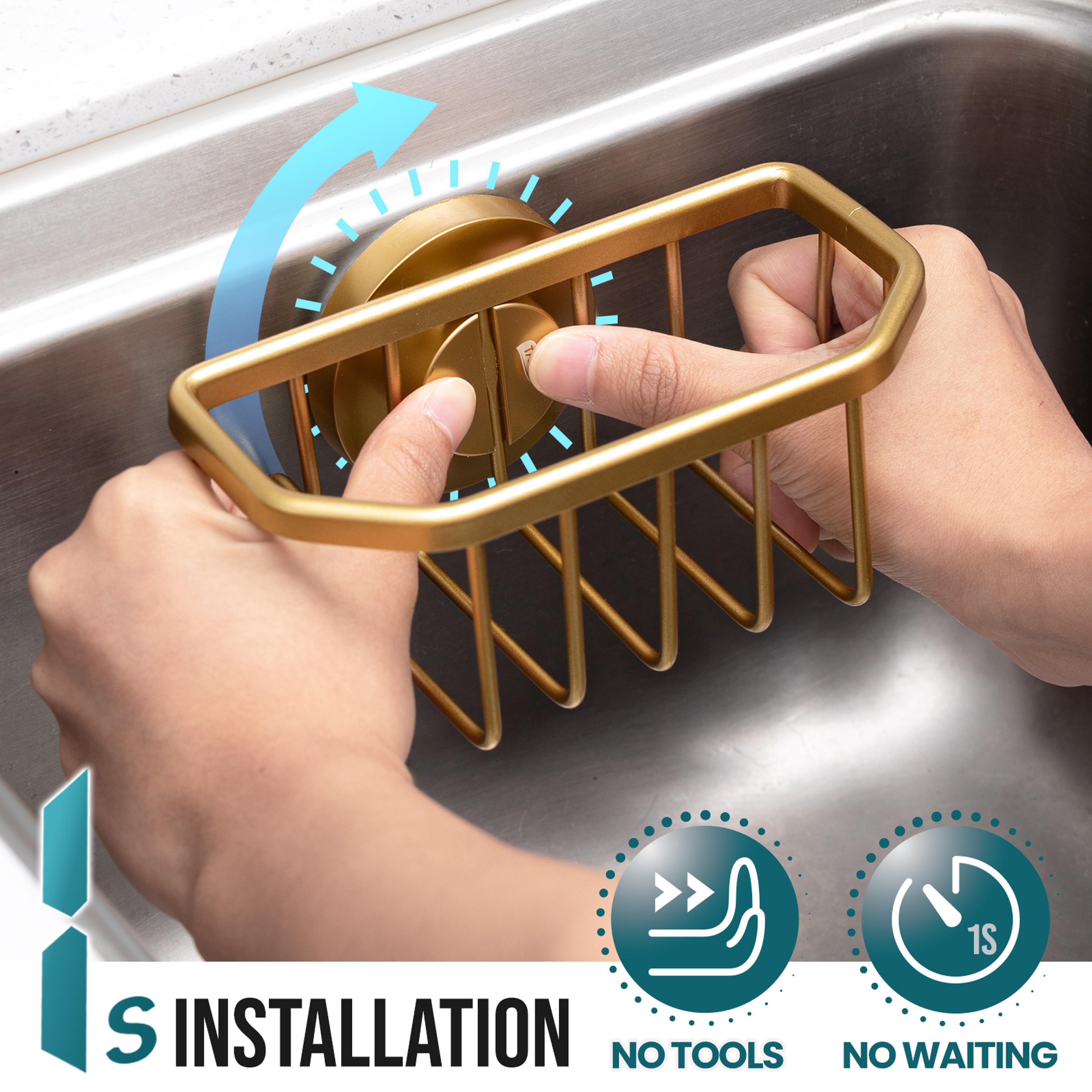 Gold Sponge Holder For Kitchen Sink With Strong Suction Cup Removable Rustproof Aluminum Caddy For  2