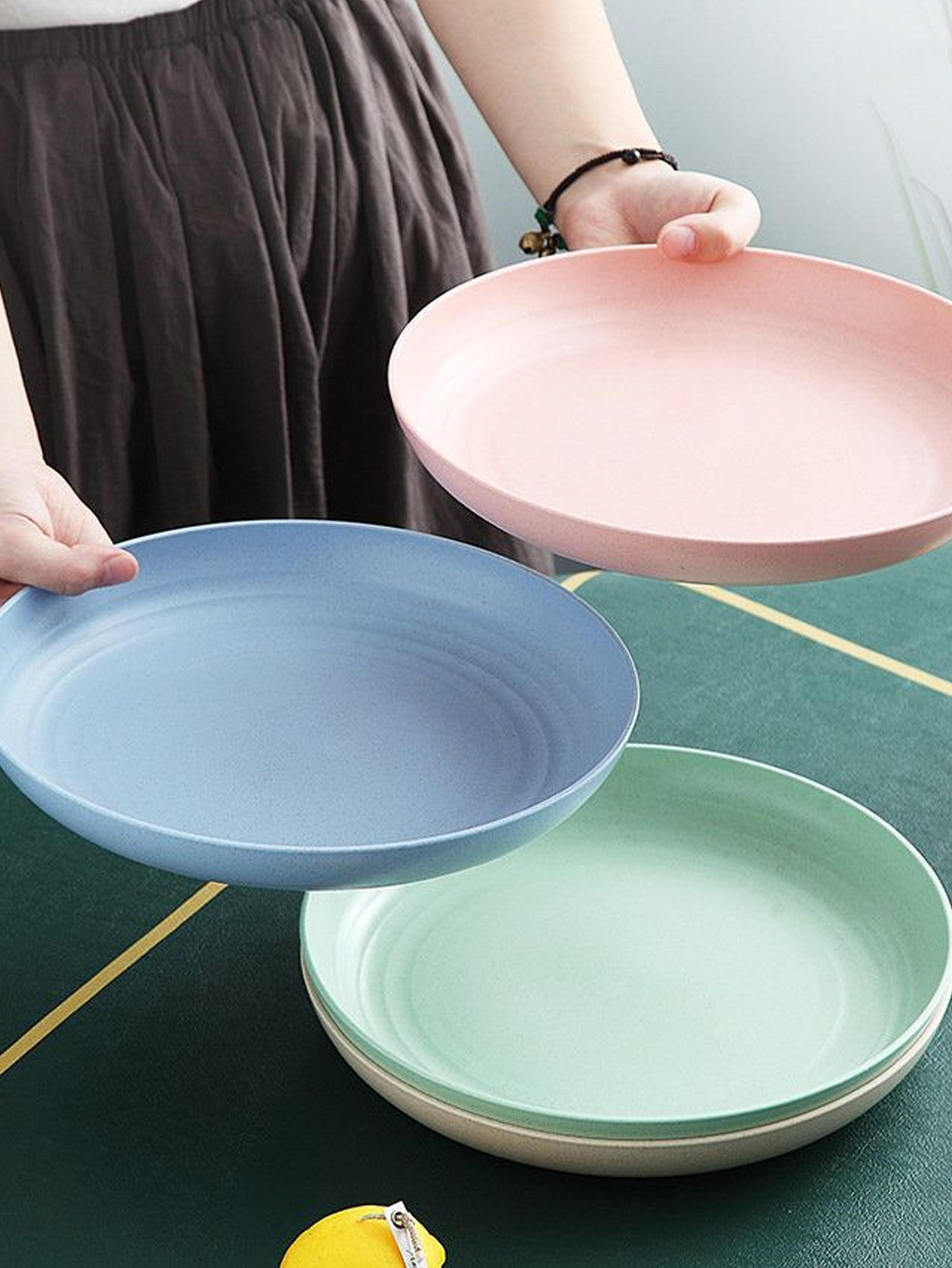 lightweight wheat straw plates set, unbreakable reusable dinner dishes, microwave dishwasher safe