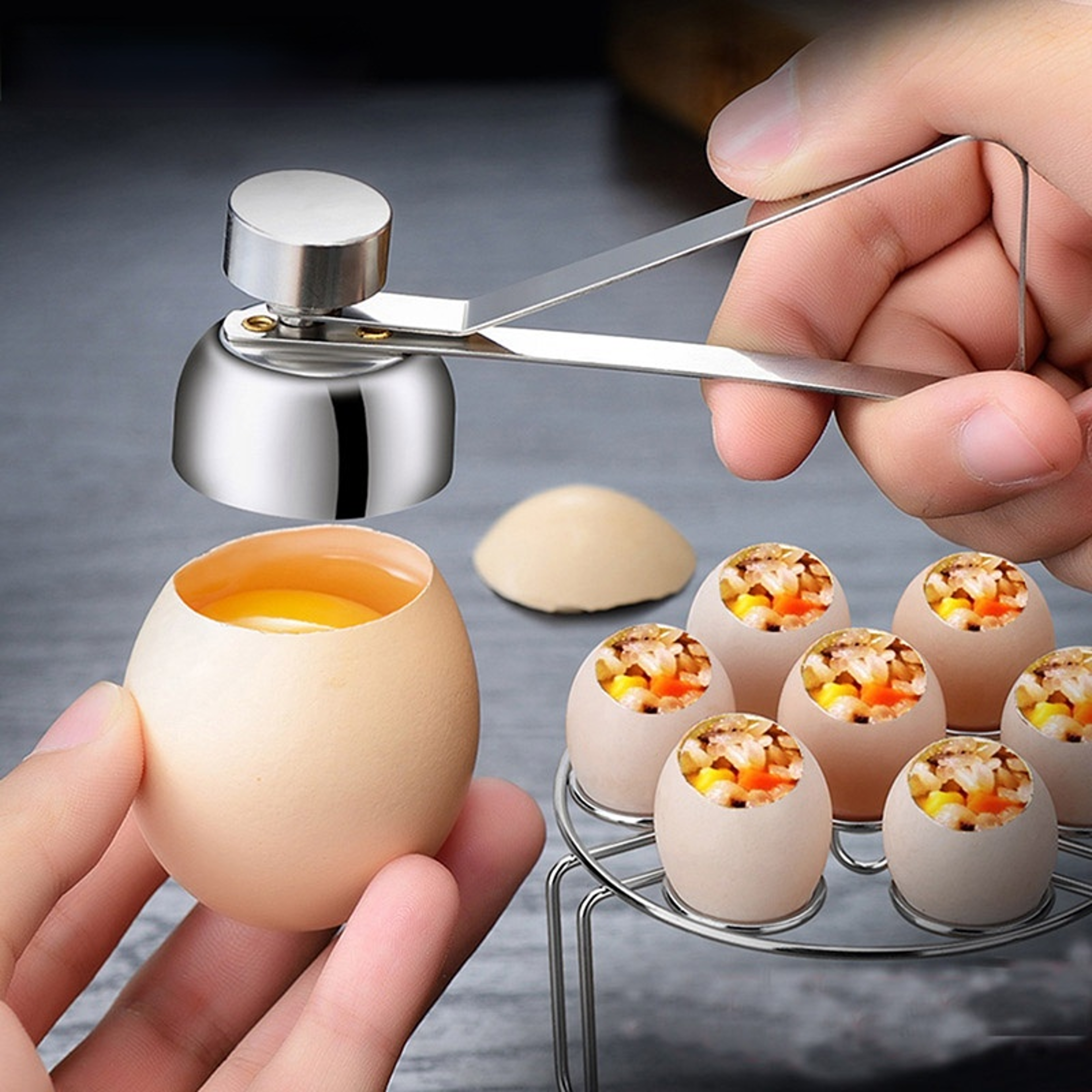 precision stainless steel egg topper cutter & metal egg opener tool