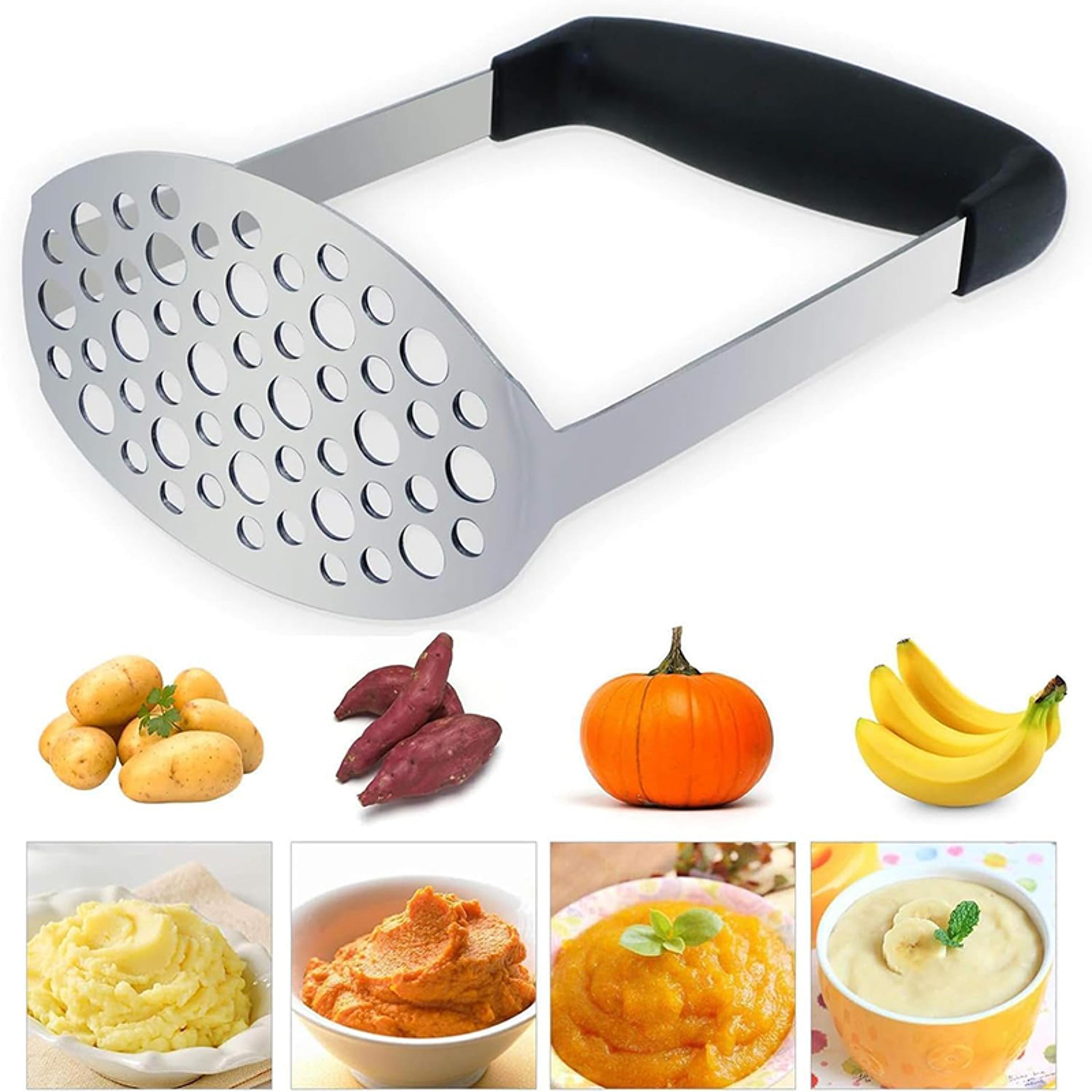 stainless steel potato masher with non slip handle for smooth potatoes & vegetables