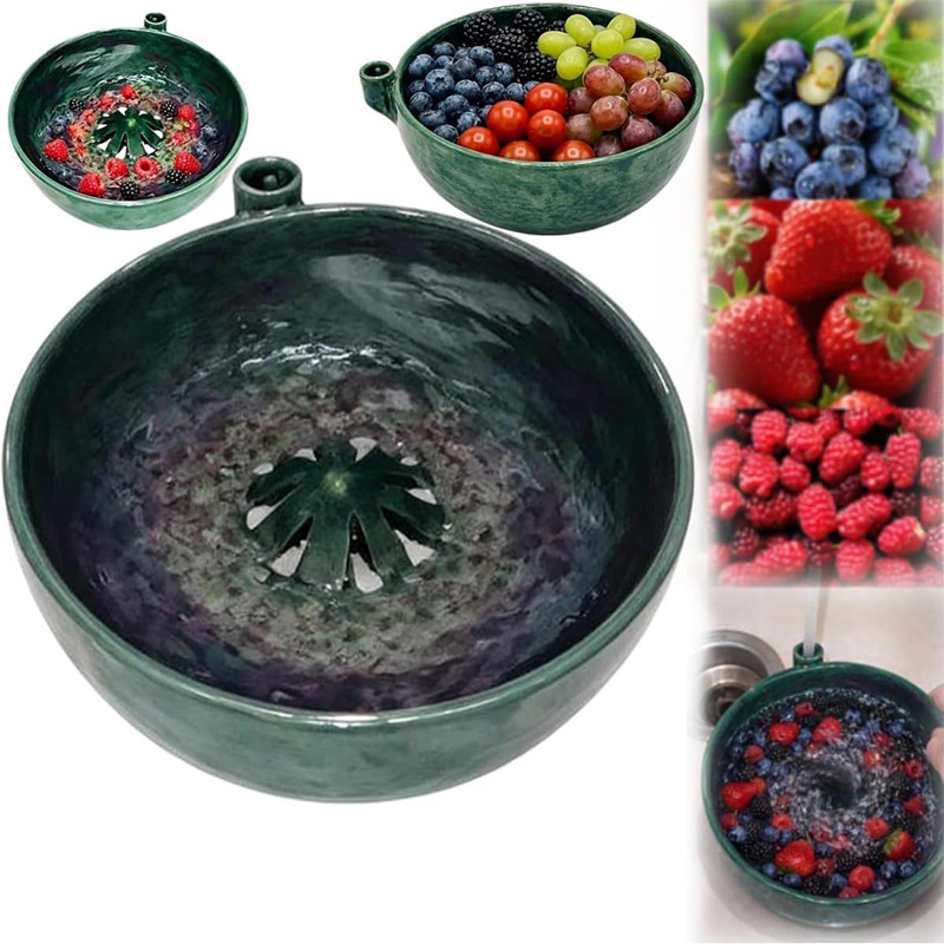 Stoneware Vortex Fruit Washing Bowl Self Rinsing Berry Washing Bowl  Rinse Colander 5