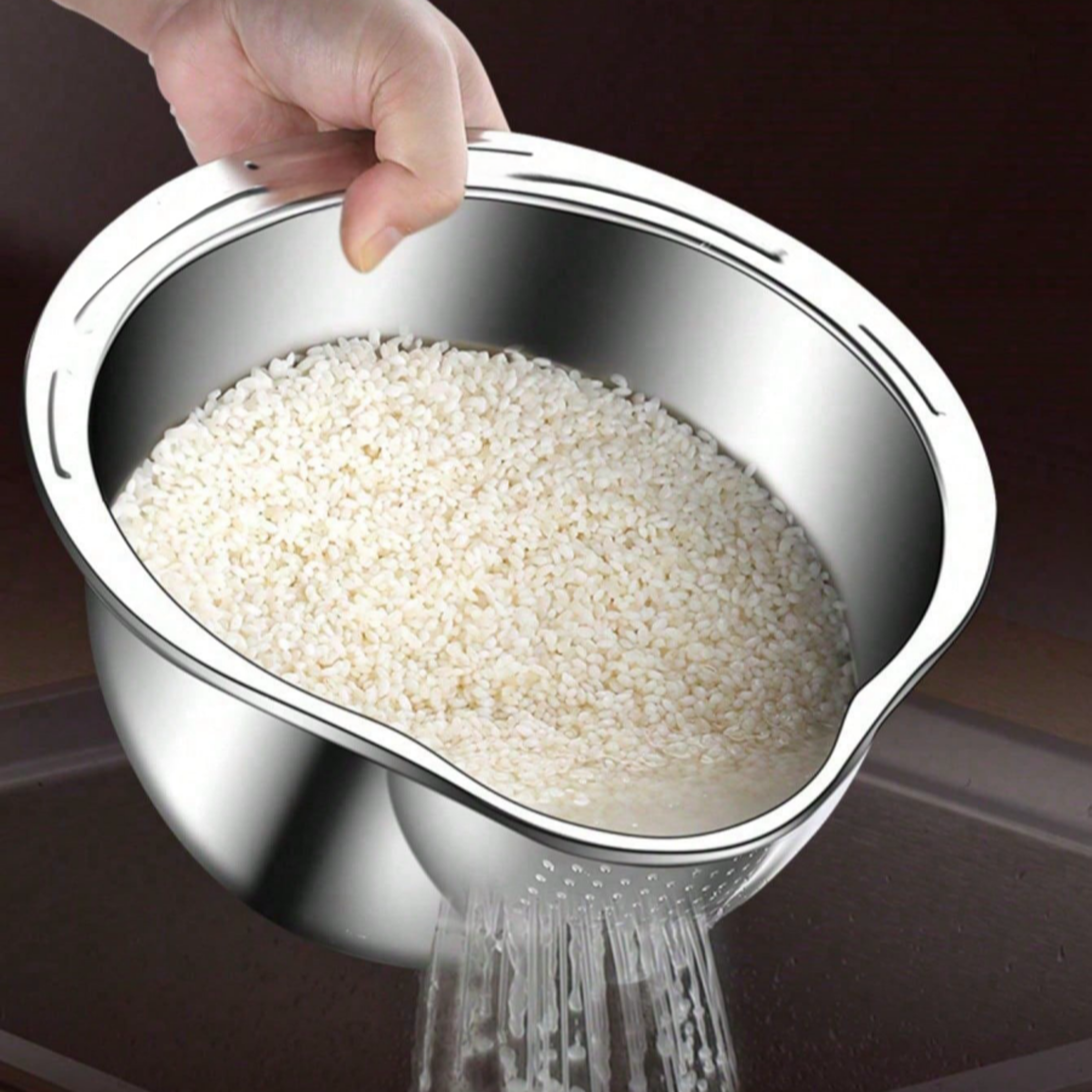 Stainless Steel Rice Washer  Colander Bowl For Rice Fruits And Vegetables 2