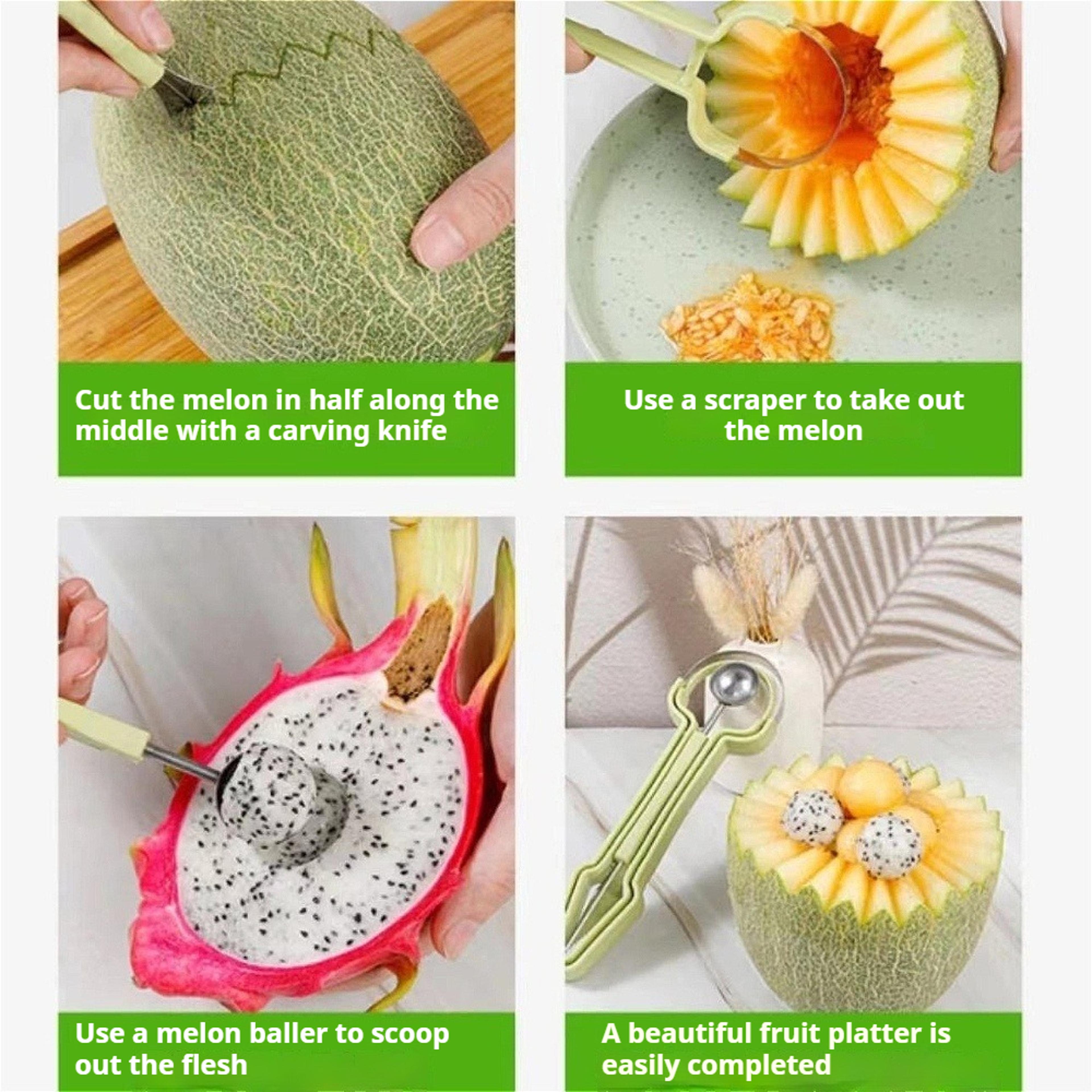 Stainless Steel Melon Baller Fruit Scooper Set For Watermelon And Fruit Carving 4