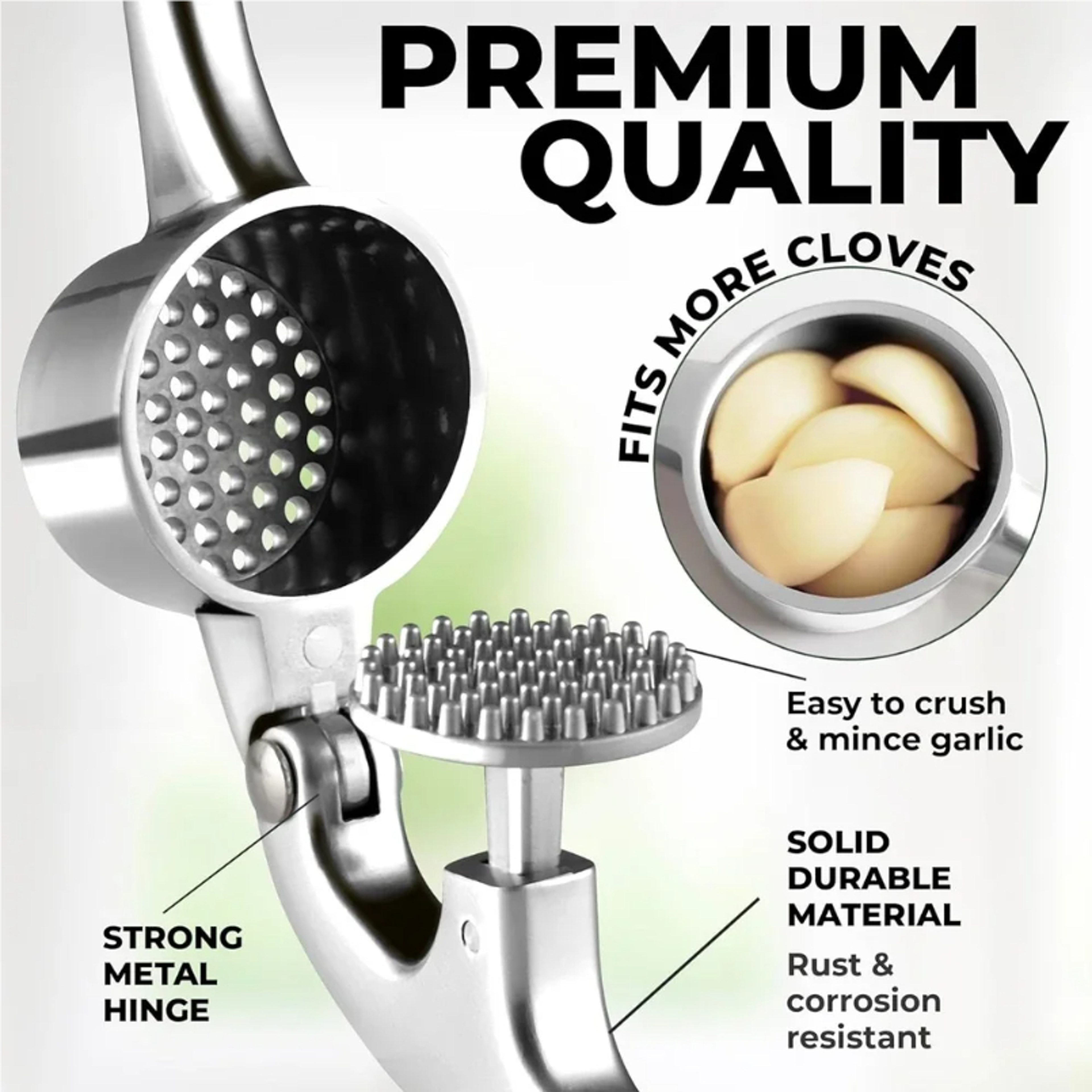 Stainless Steel Garlic Press  Garlic Mincer Set With Peeler And Cleaning Brush For Easy Kitchen Pre 5