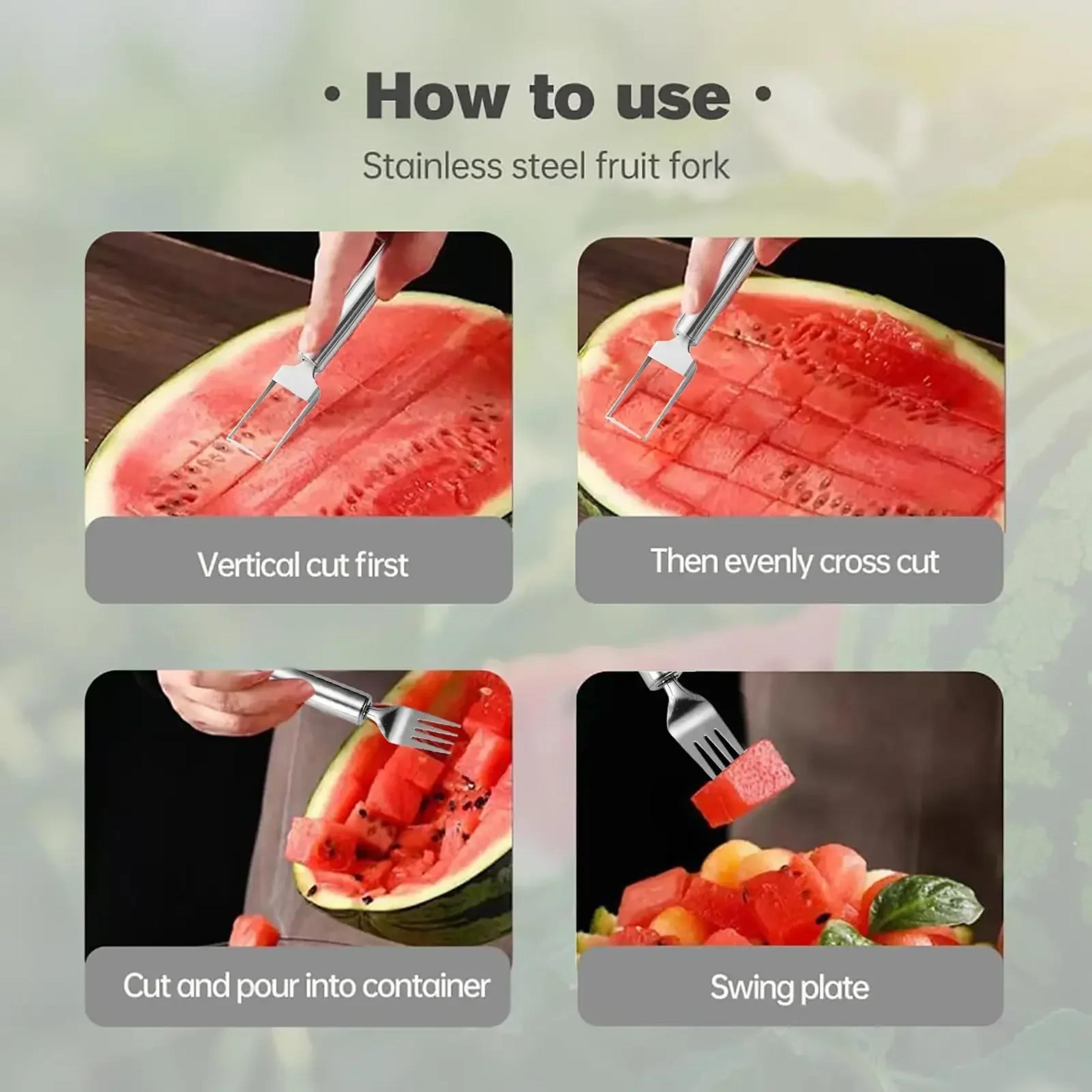 Watermelon Cutter Stainless Steel Fruit Cutter  Melon Cube Slicer Fork 4