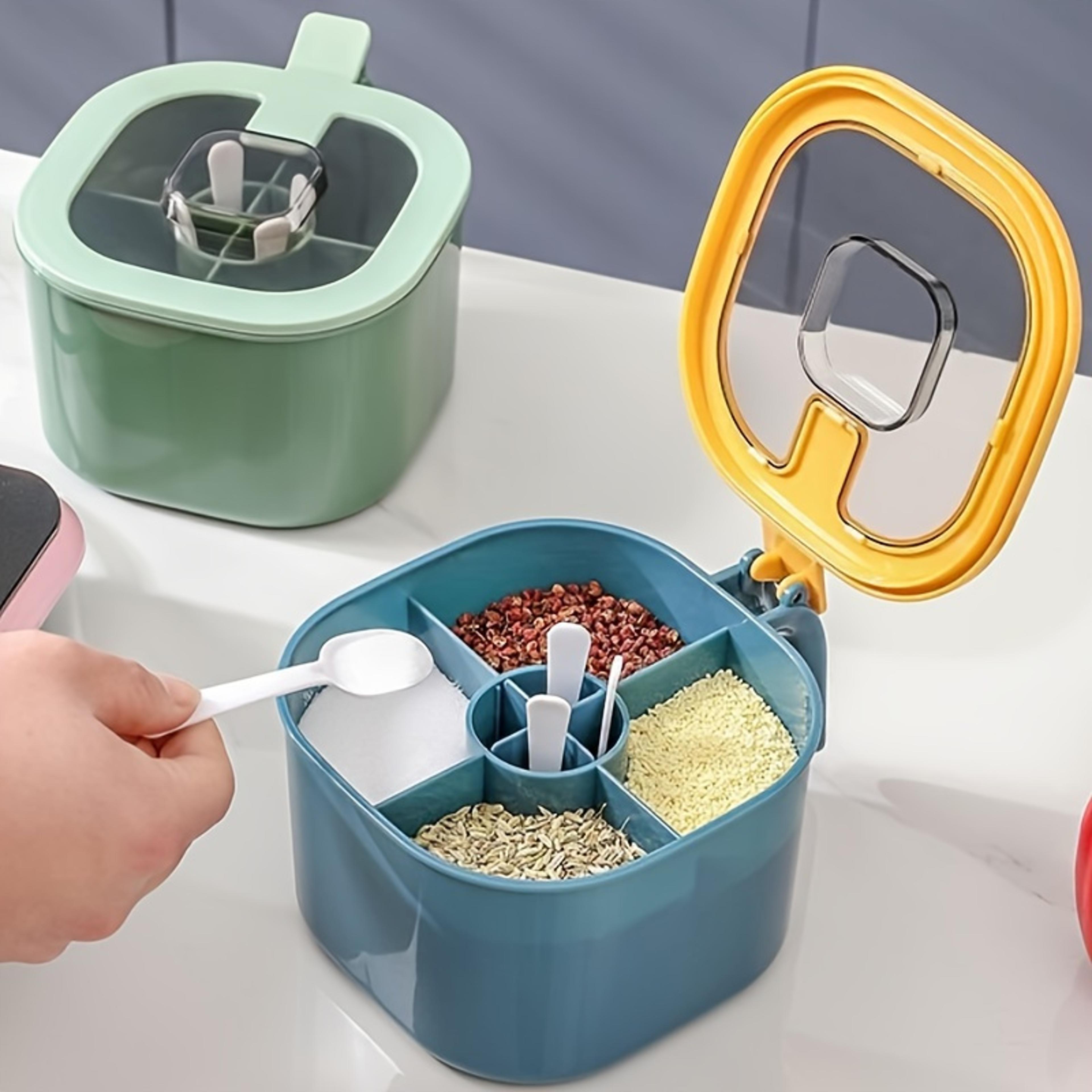 large capacity seasoning box with lid & 4 spoons multi-compartment spice organizer container