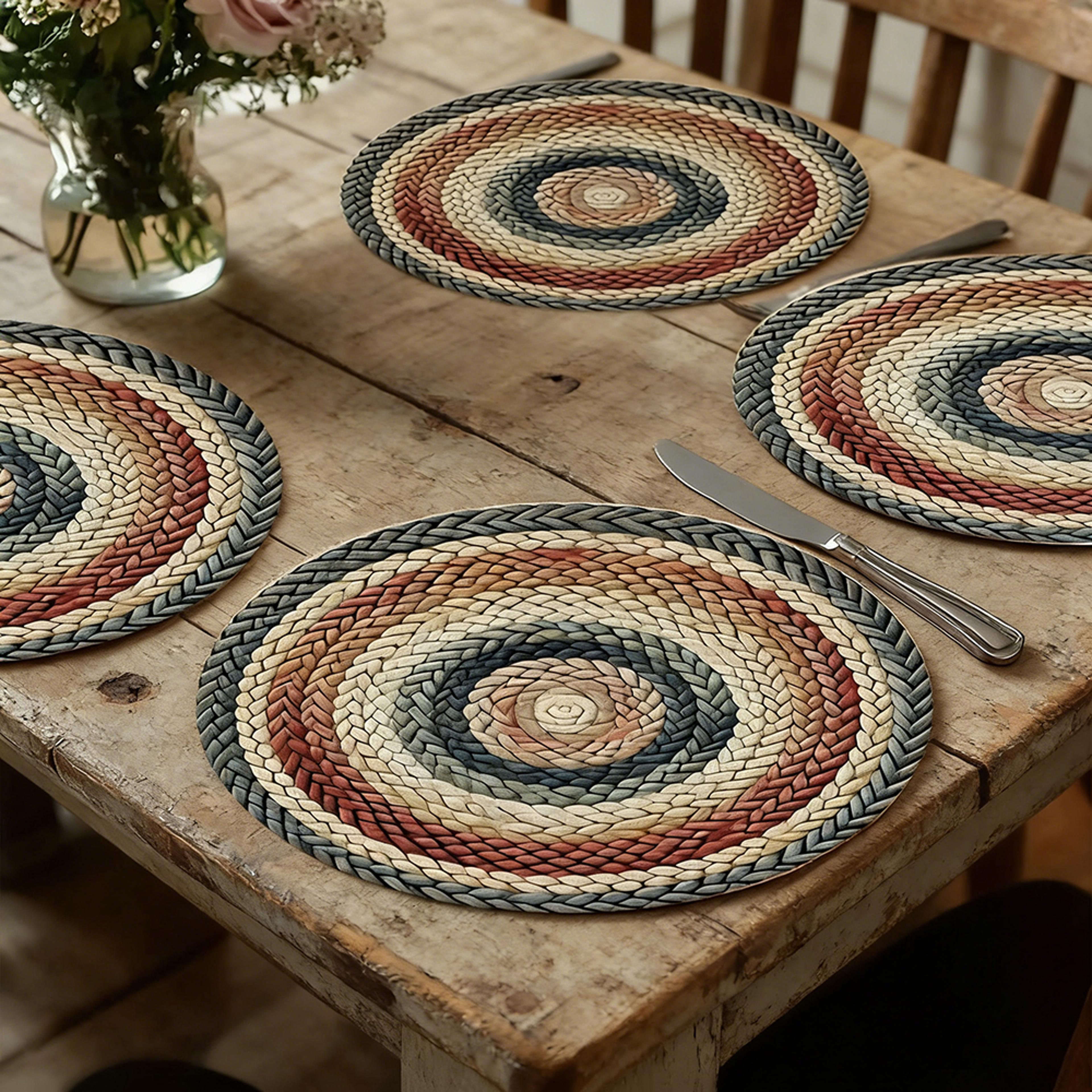 4 Piece Boho Placemats Round Woven Beige Table Mats For Farmhouse Dining  Kitchen Decor 1