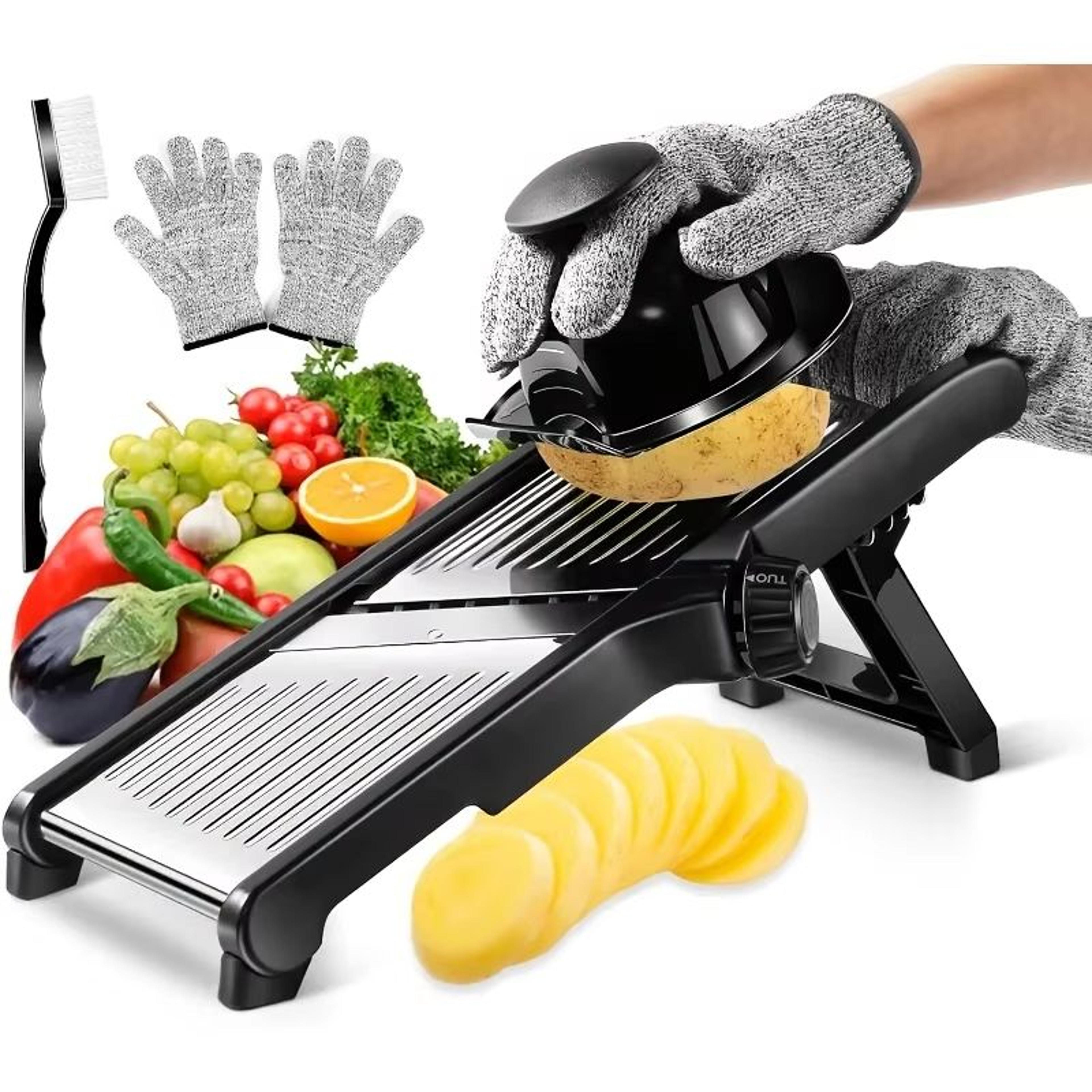 safe cut mandoline slicer with 5 stainless steel blades & hand guard for fast vegetable prep
