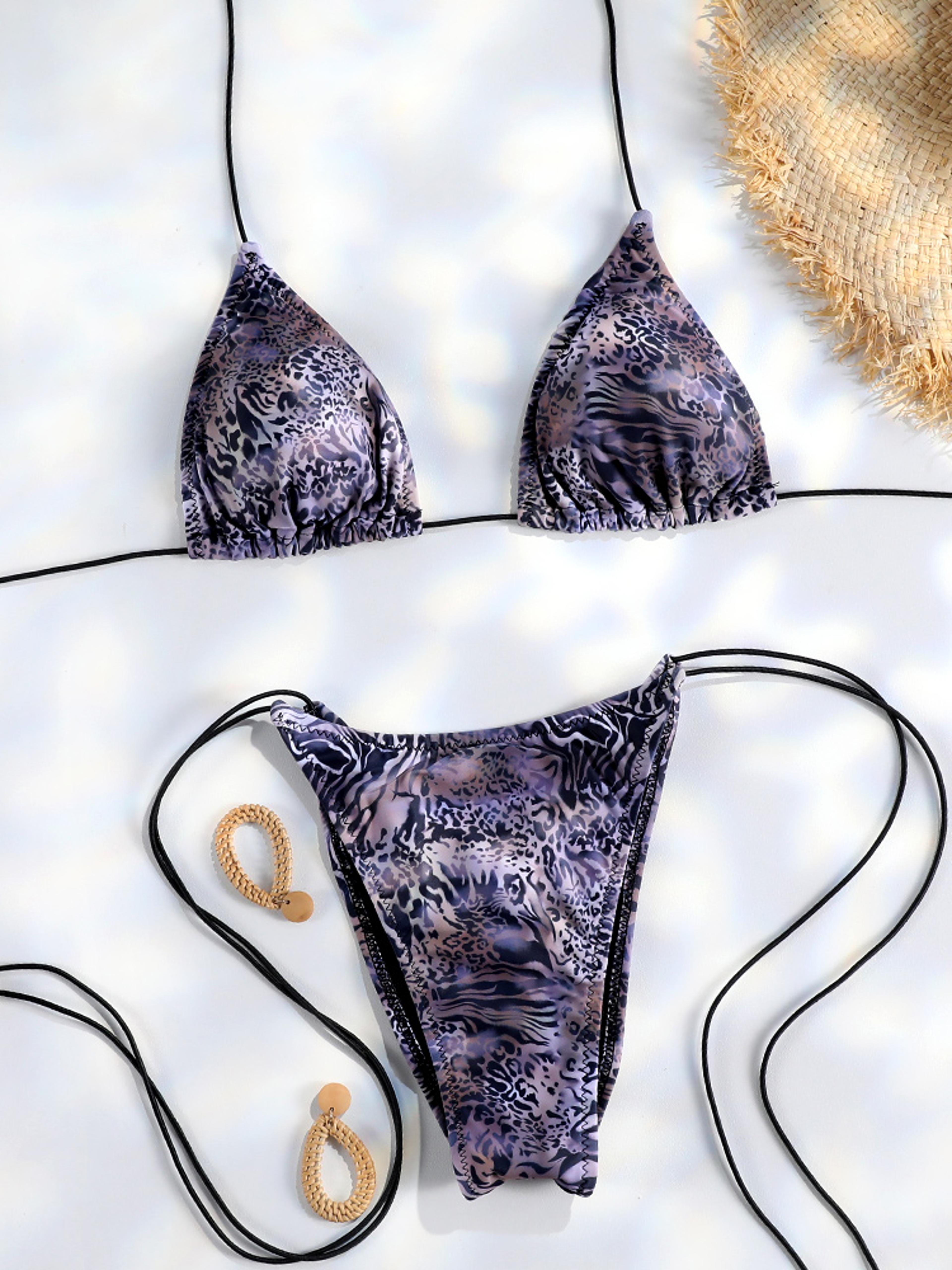 sexy triangle mini bikini sets, micro thongs swimsuit women, bikini bandage bathing suit & beachwear print swimwear