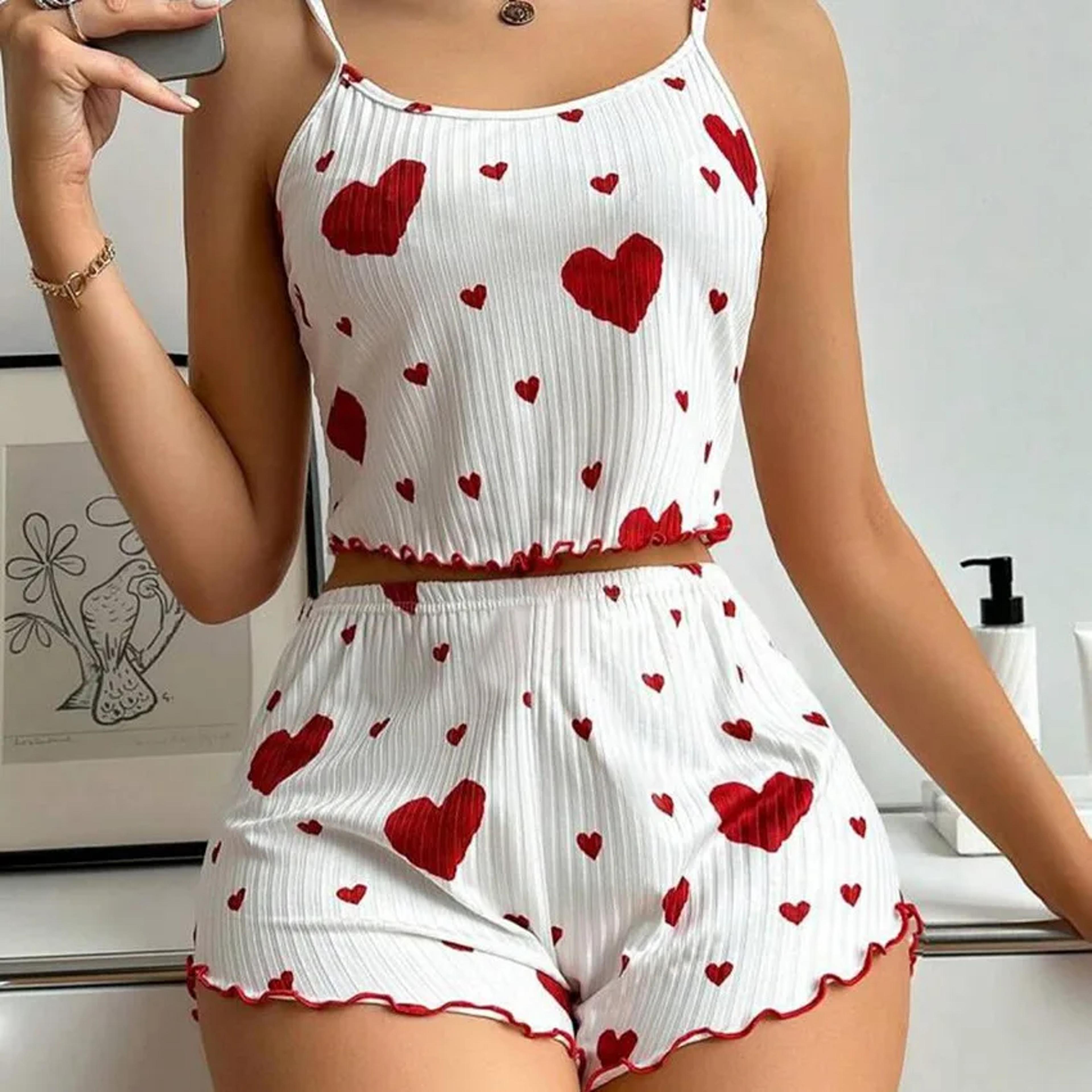 heart silk pajama set for women cute lolita sleepwear & lounge shorts
