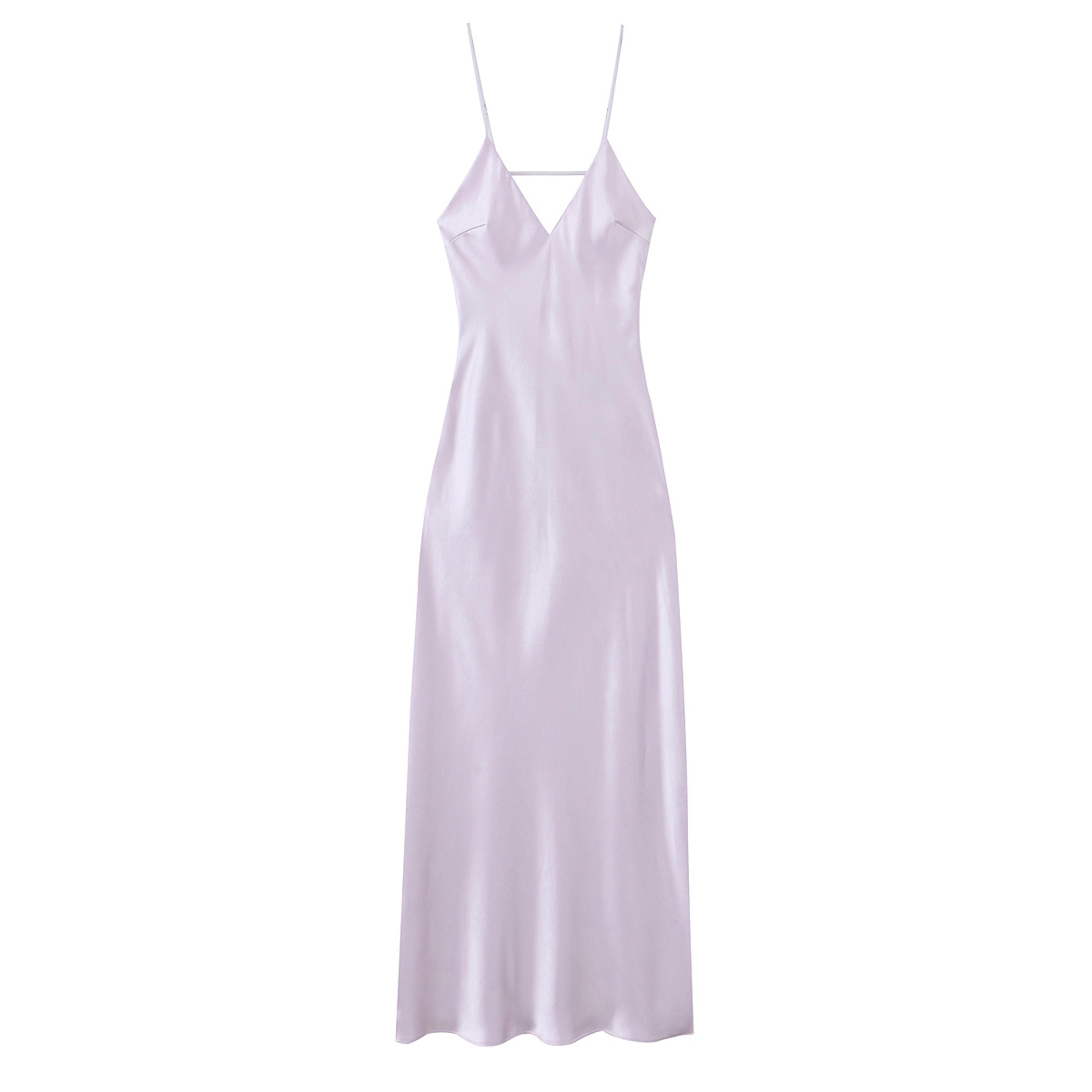 Chic Lady Dresses Women Fashion Solid Satin Pleated Backless Zipper Midi Dress Thin Straps VNeck 6