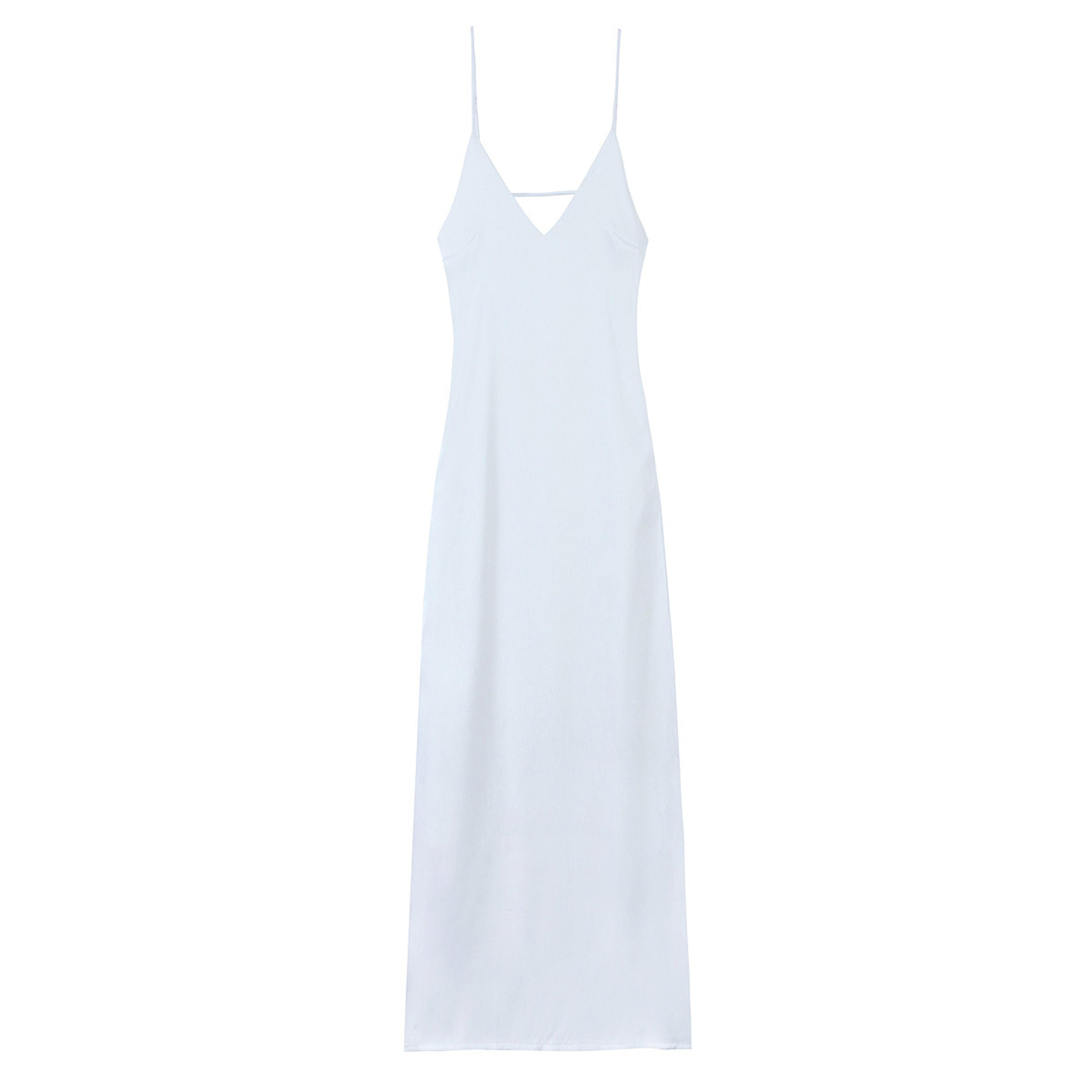 Chic Lady Dresses Women Fashion Solid Satin Pleated Backless Zipper Midi Dress Thin Straps VNeck 8