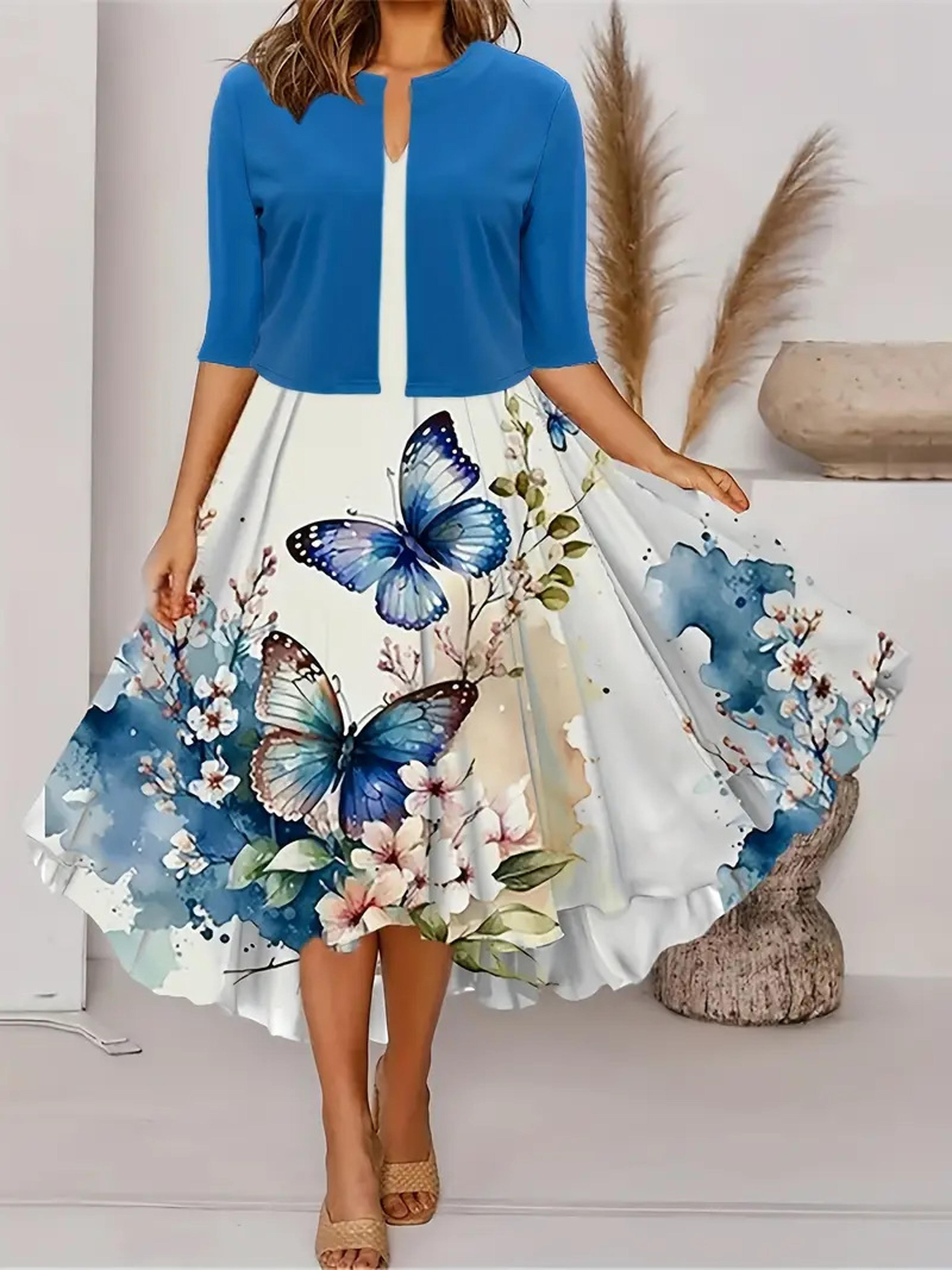 Autumn New Womens Long Dress TwoPiece Set Floral Print Round Neck Dress Coat For Women 5