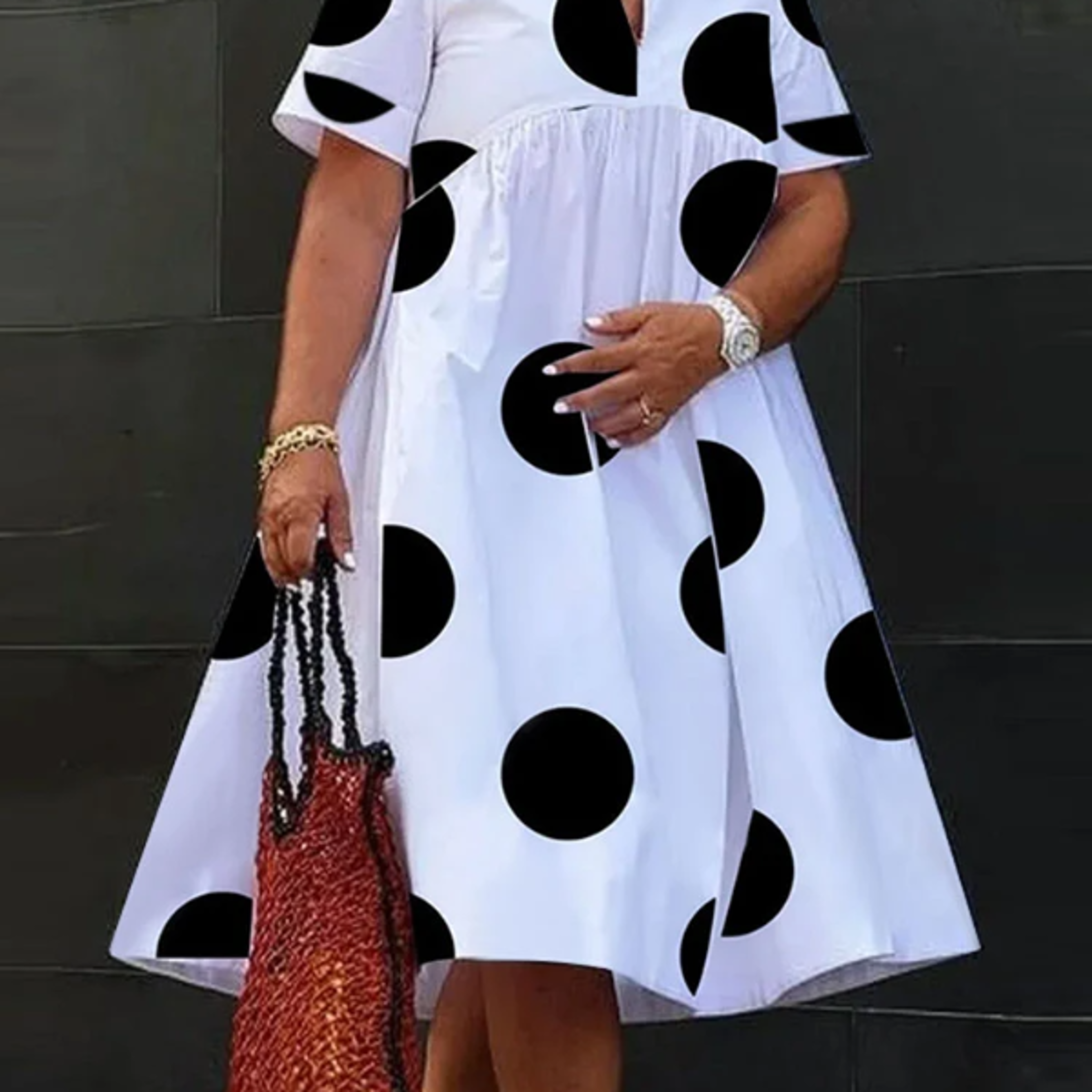 VONDA Plus Size 5XL Women Dress 2025 Summer Bohemian Polka Dot Maxi Long Dress V Neck Party Sundress