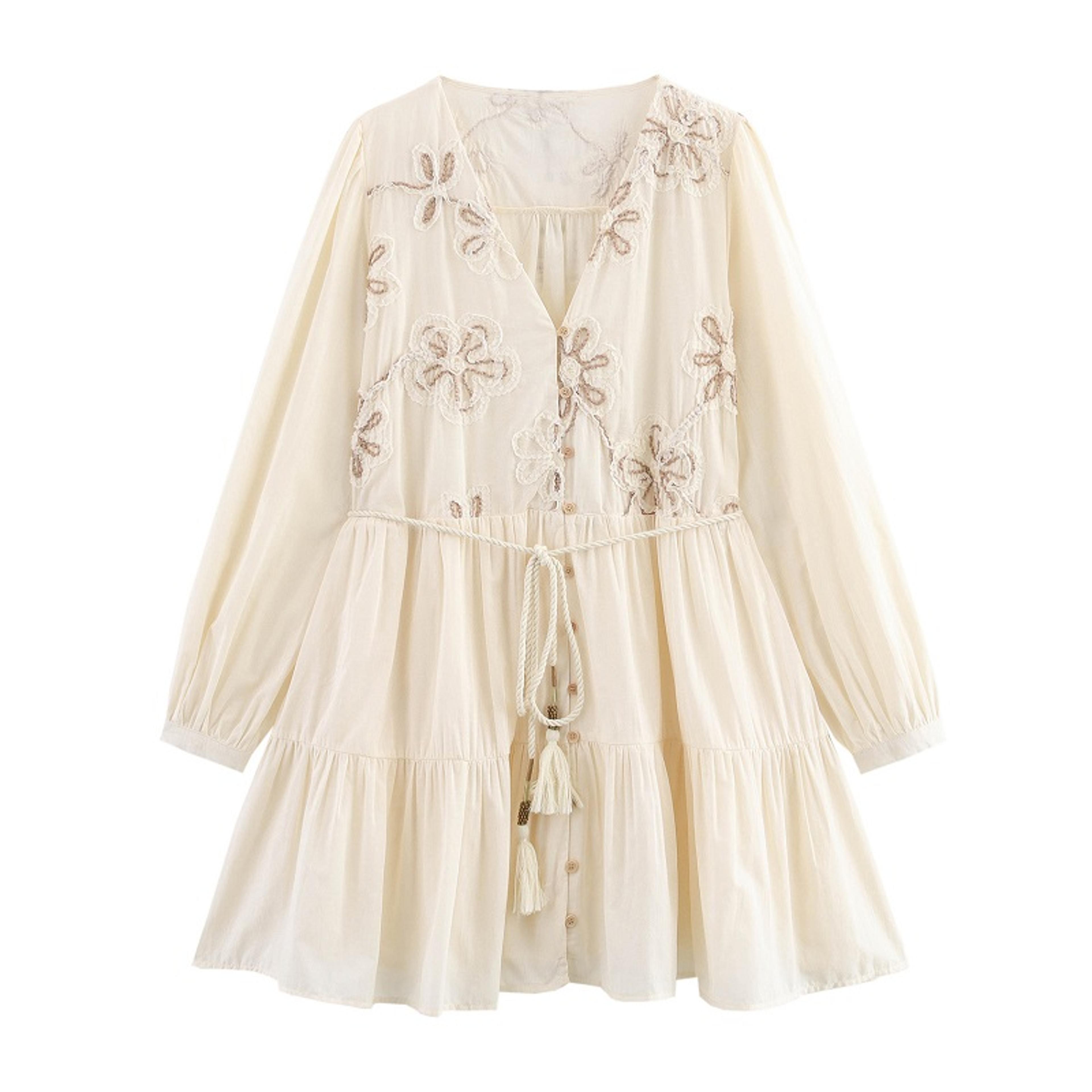 Flower Embroidered Mini Dress Women Tassel Pleated Short Dresses For Woman Summer Beach Womens Dres 5