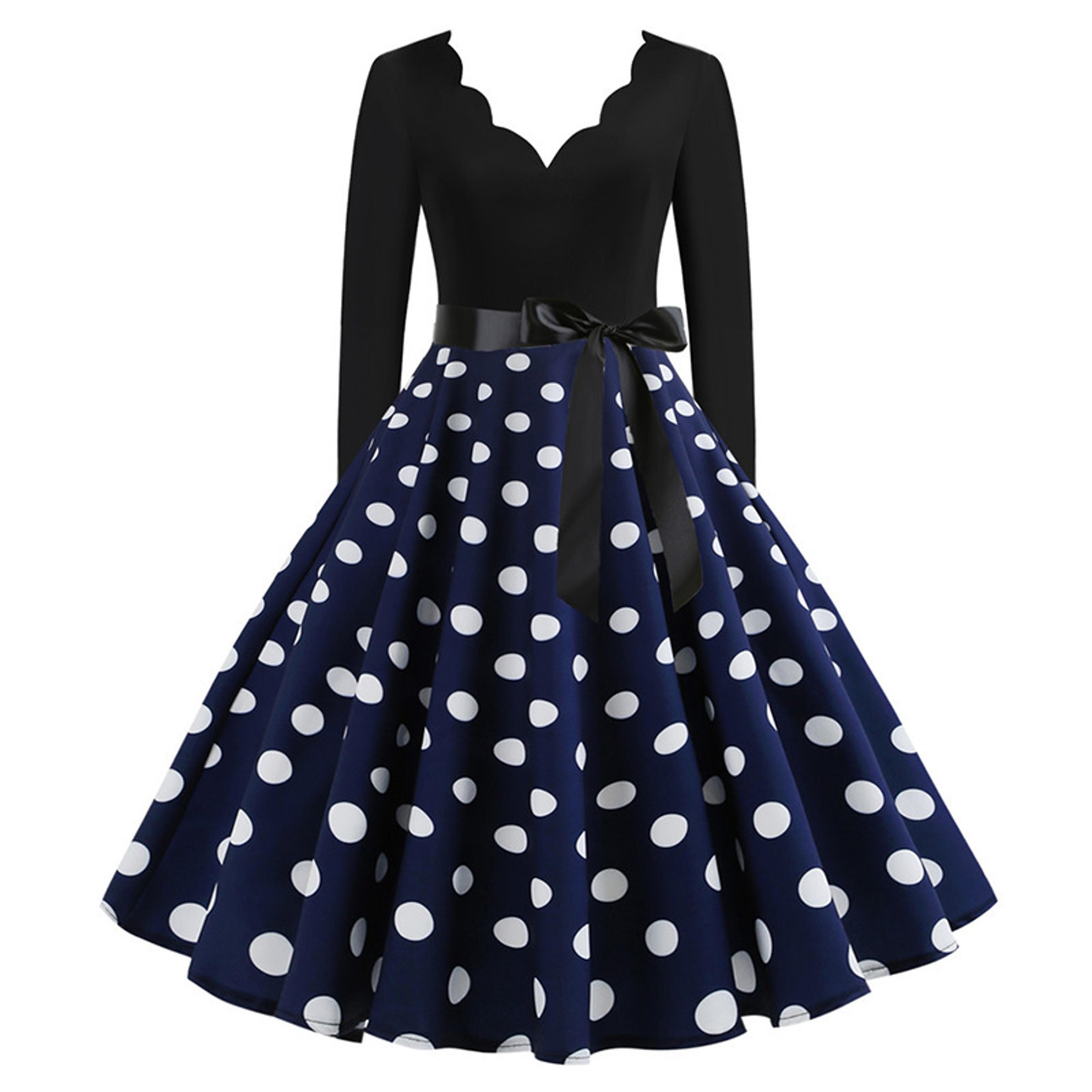 Black Vestidos Sleeve Polka Dot Dress Spring Autumn Elegant New Year Party Dresses 4