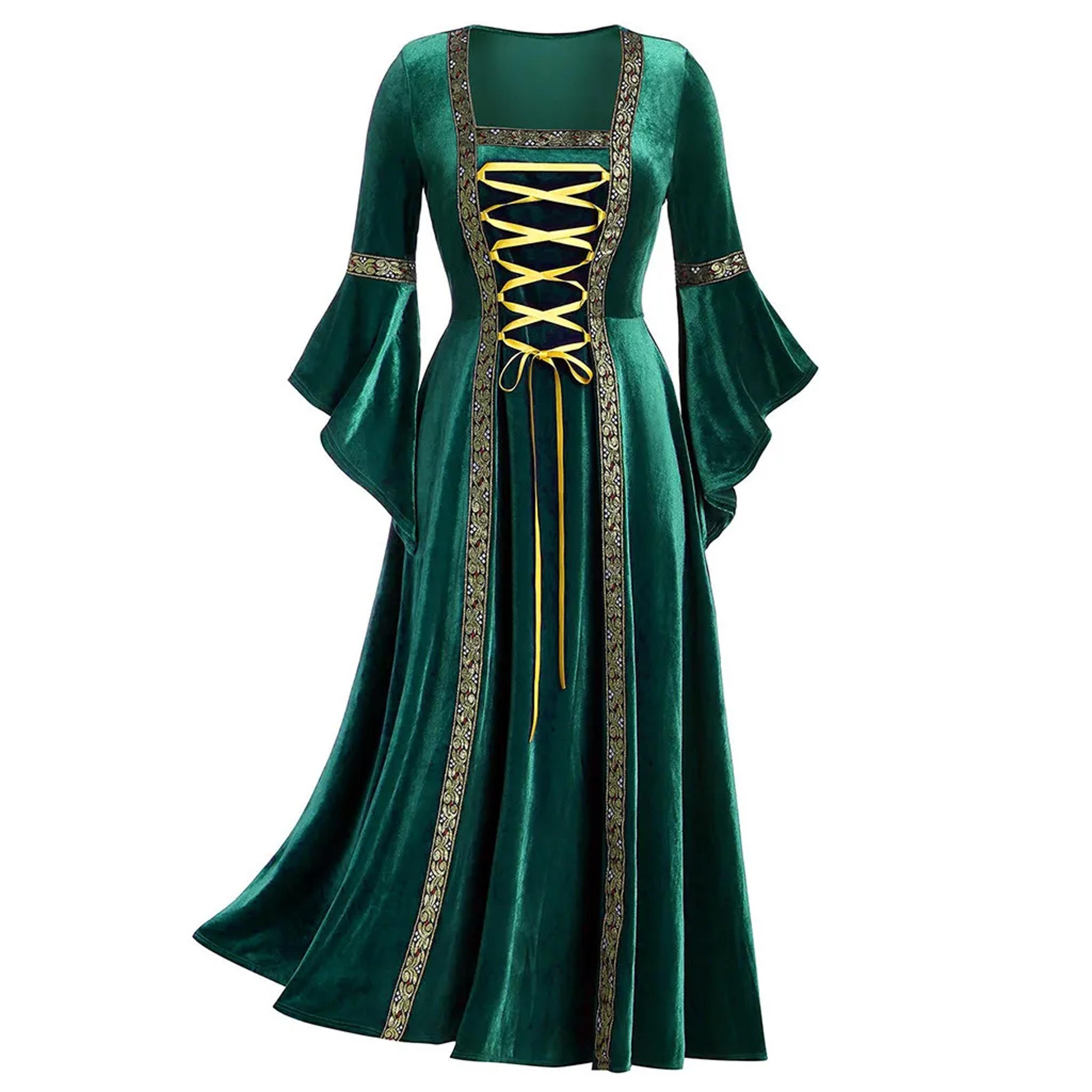 Vampire Witch Victorian Gothi Bandage Dress Women Long Sleeve Medieval Cosplay Vintage Look 9