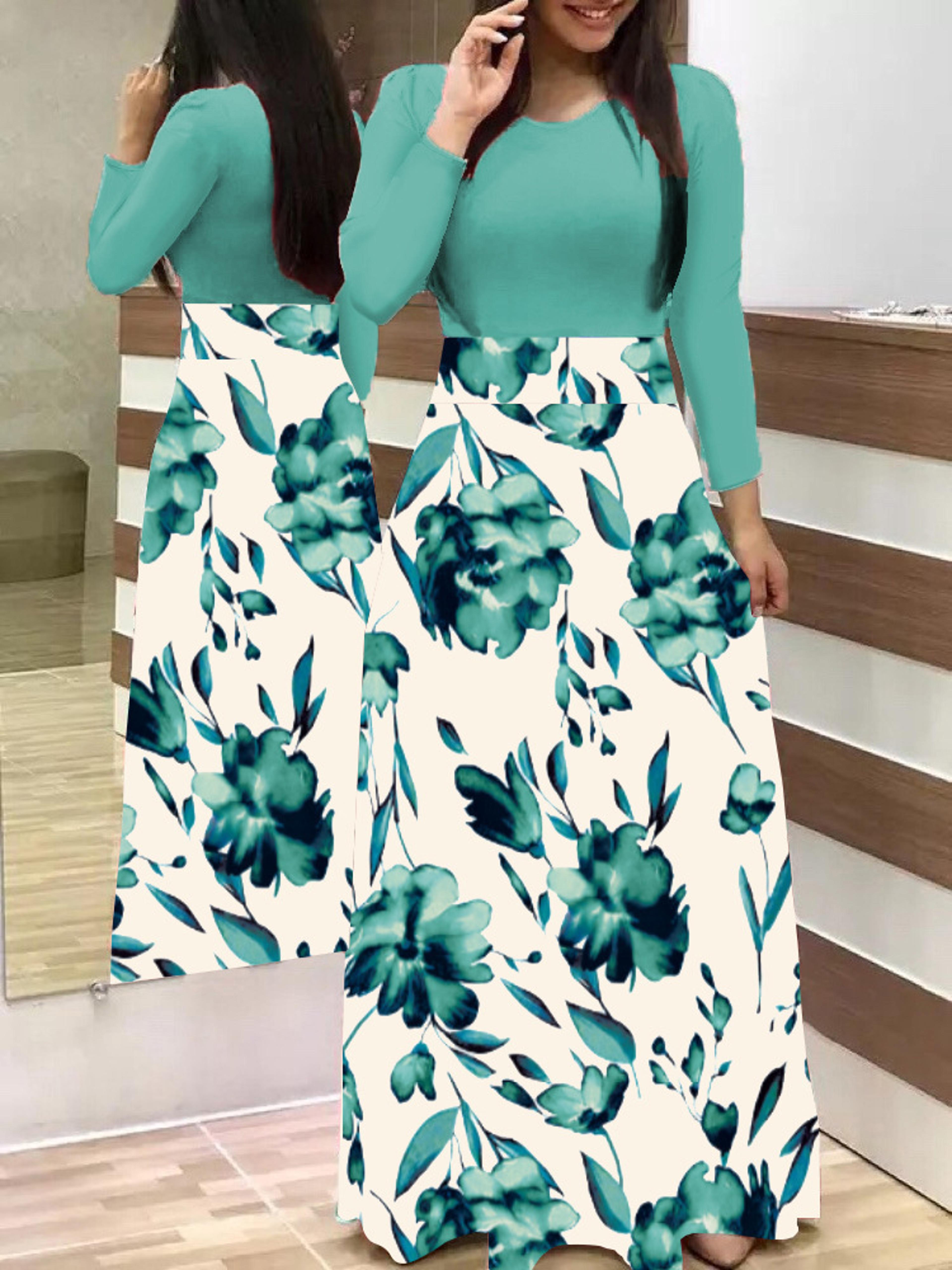 Long Dresses Autumn Flower Color Matching Dresses Womens Clothing 8