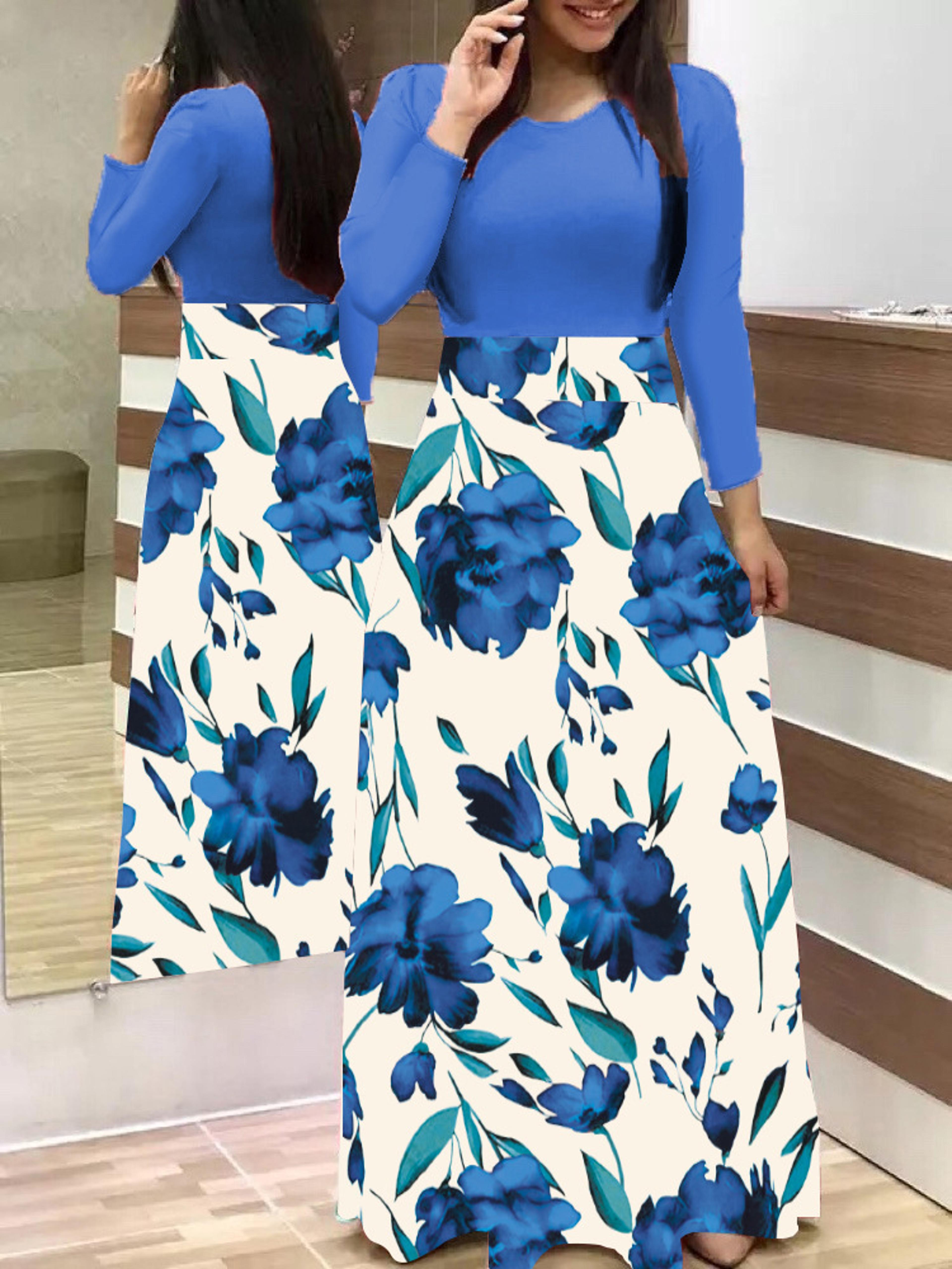 Long Dresses Autumn Flower Color Matching Dresses Womens Clothing 10