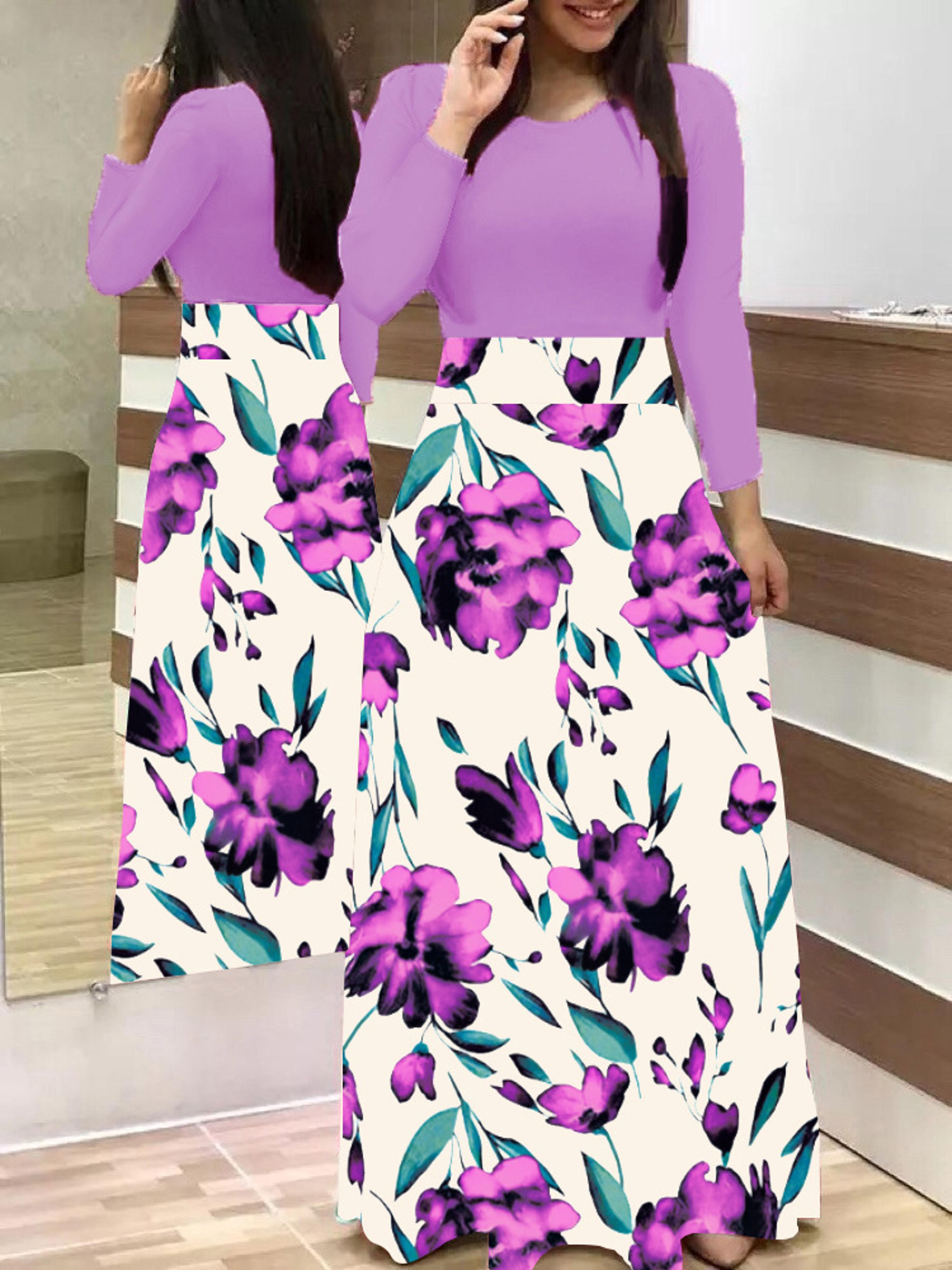 Long Dresses Autumn Flower Color Matching Dresses Womens Clothing 11