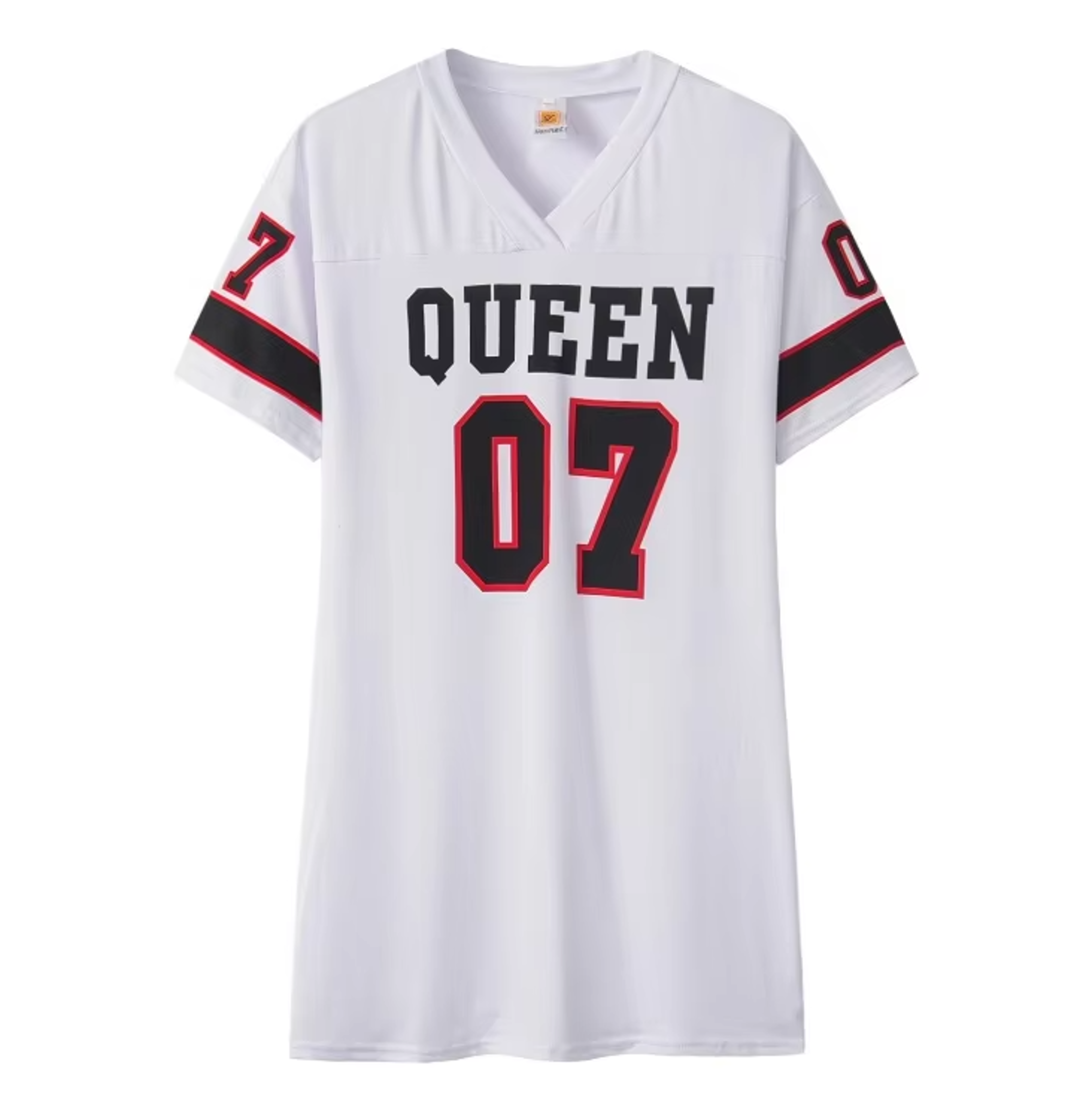 VNeck Queen Letters Print Dress Short Sleeve Basketball Sporty Style Sexy Loose Female Clothing Str 4