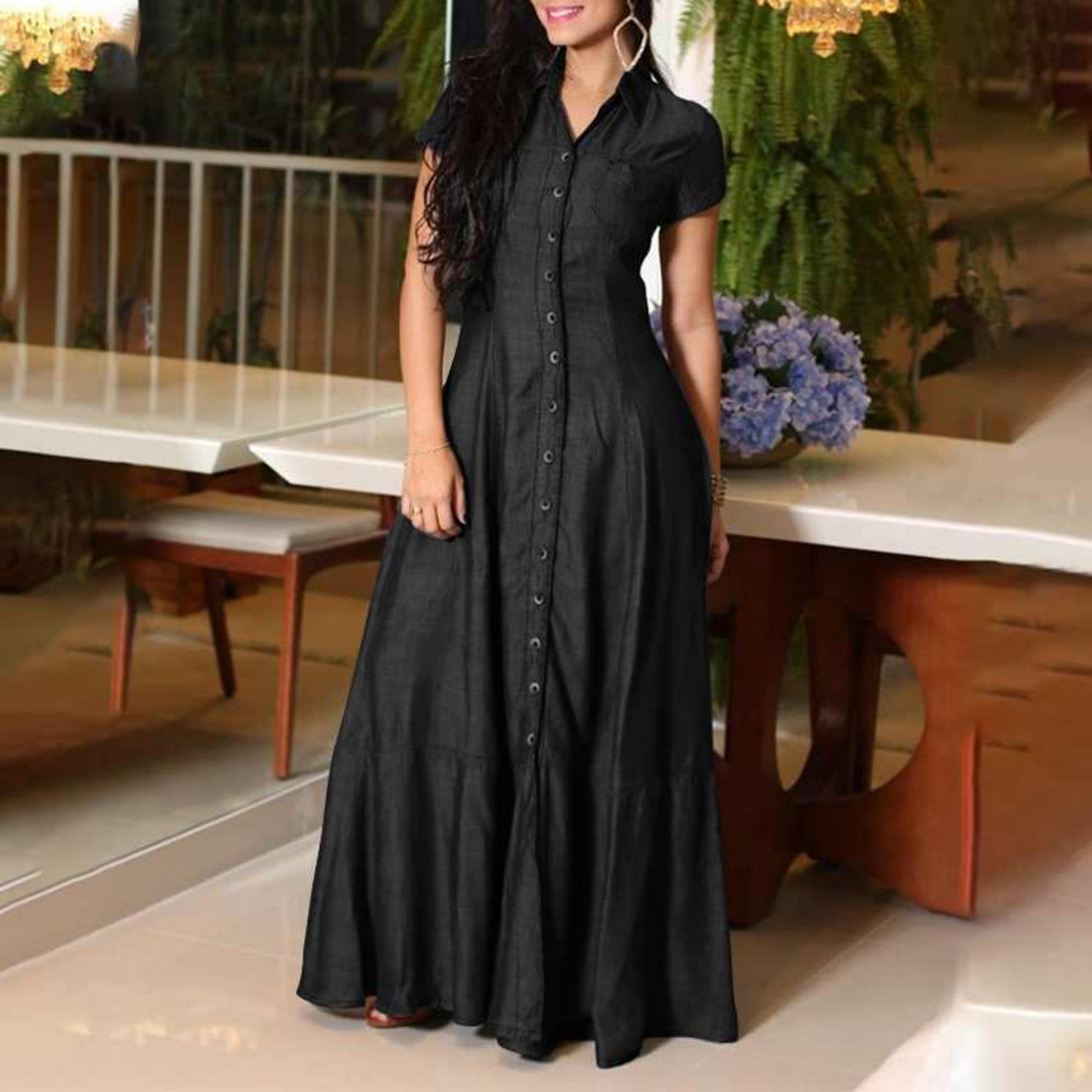 Casual Elegant Denim Dress With Long Sleeve Shirt Neck Pocket Large Swing And Single Breasted Desig 4