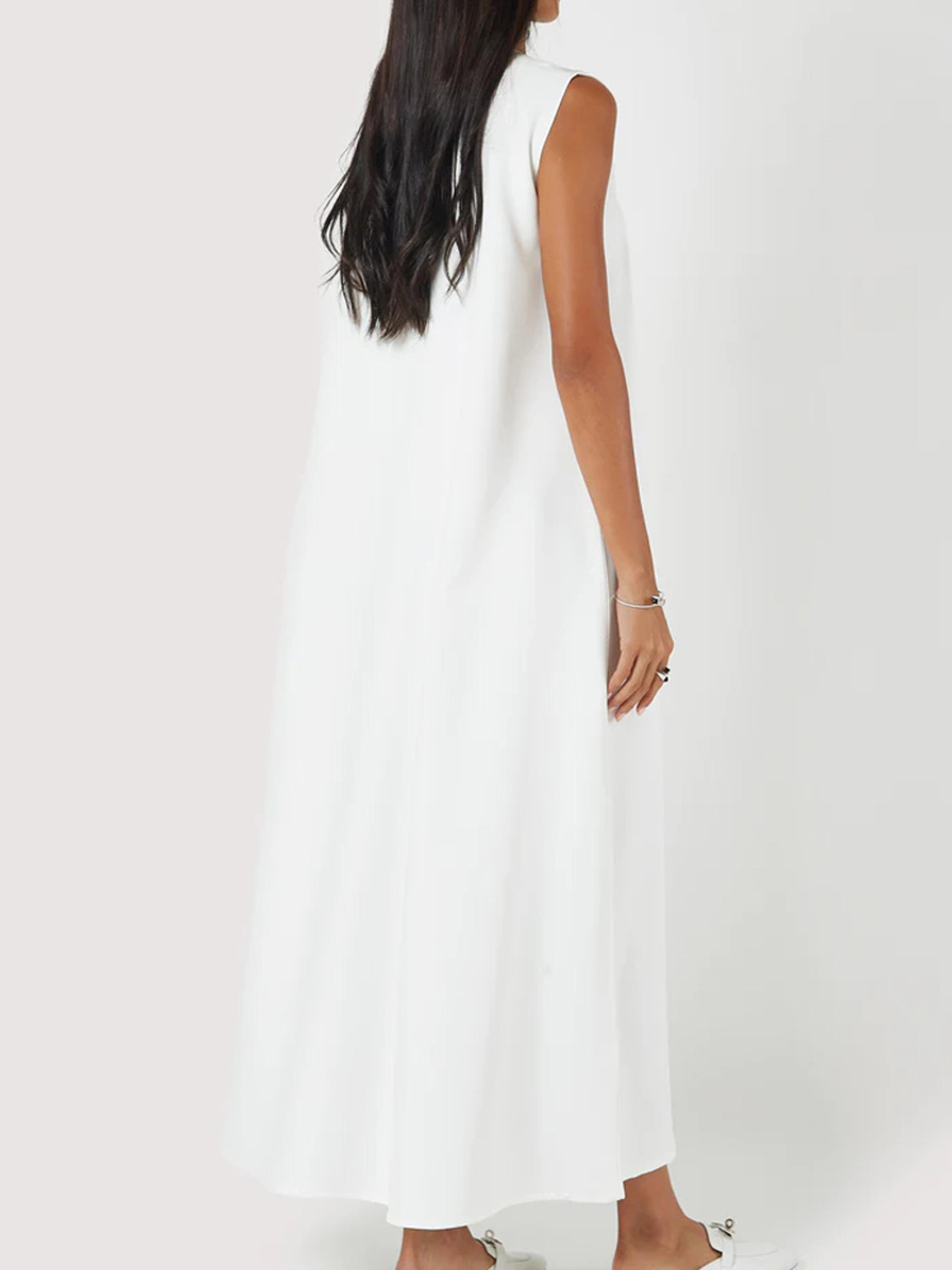 Women Dress Casual Vest Loose Draped Straight Skirt Round Neck 3