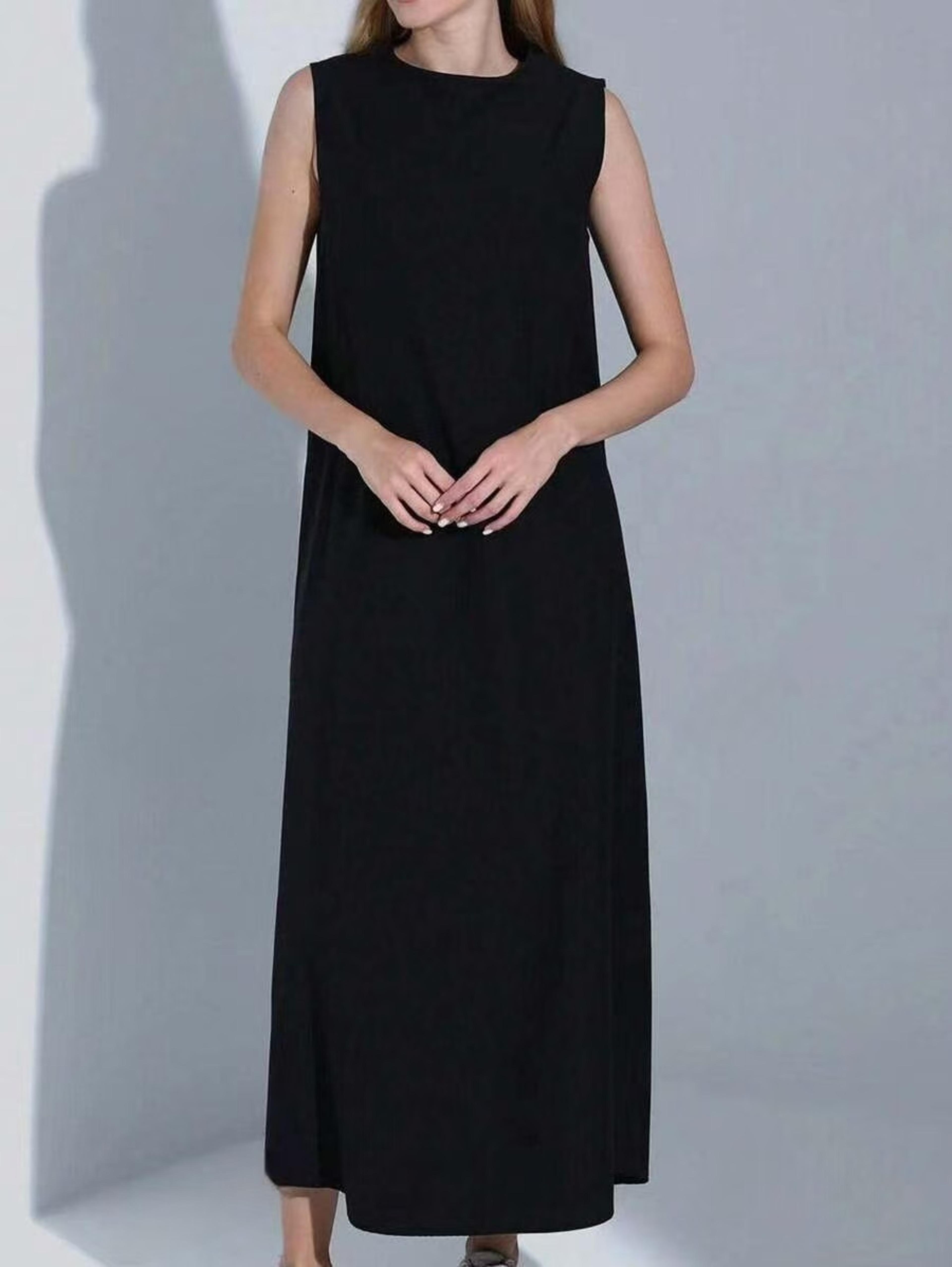 Women Dress Casual Vest Loose Draped Straight Skirt Round Neck 6