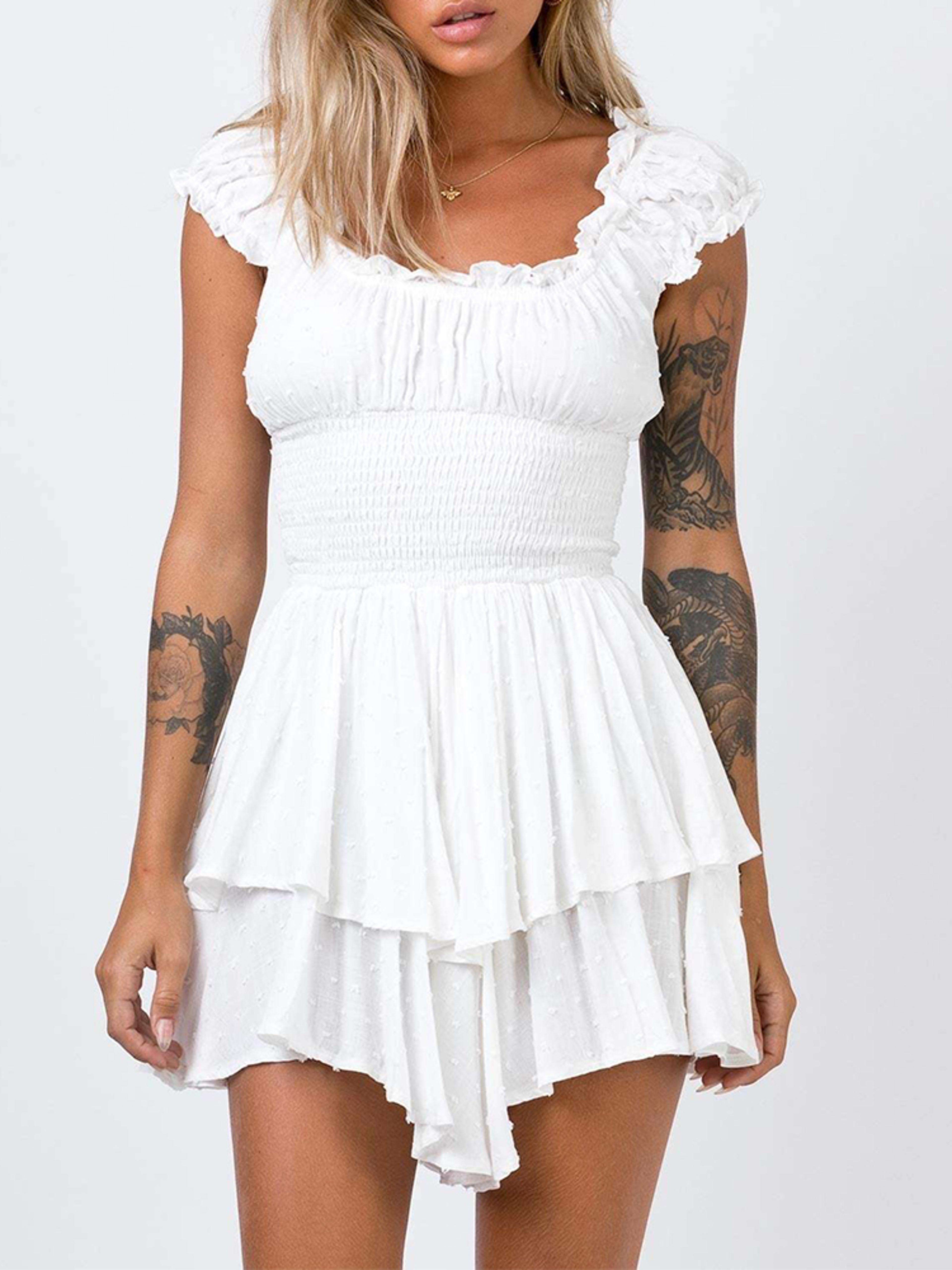 Sexy Summer Mini Dress Women One Shoulder Wrap Slim Fit Short Sleeve Pure Color Waist Hottie 3