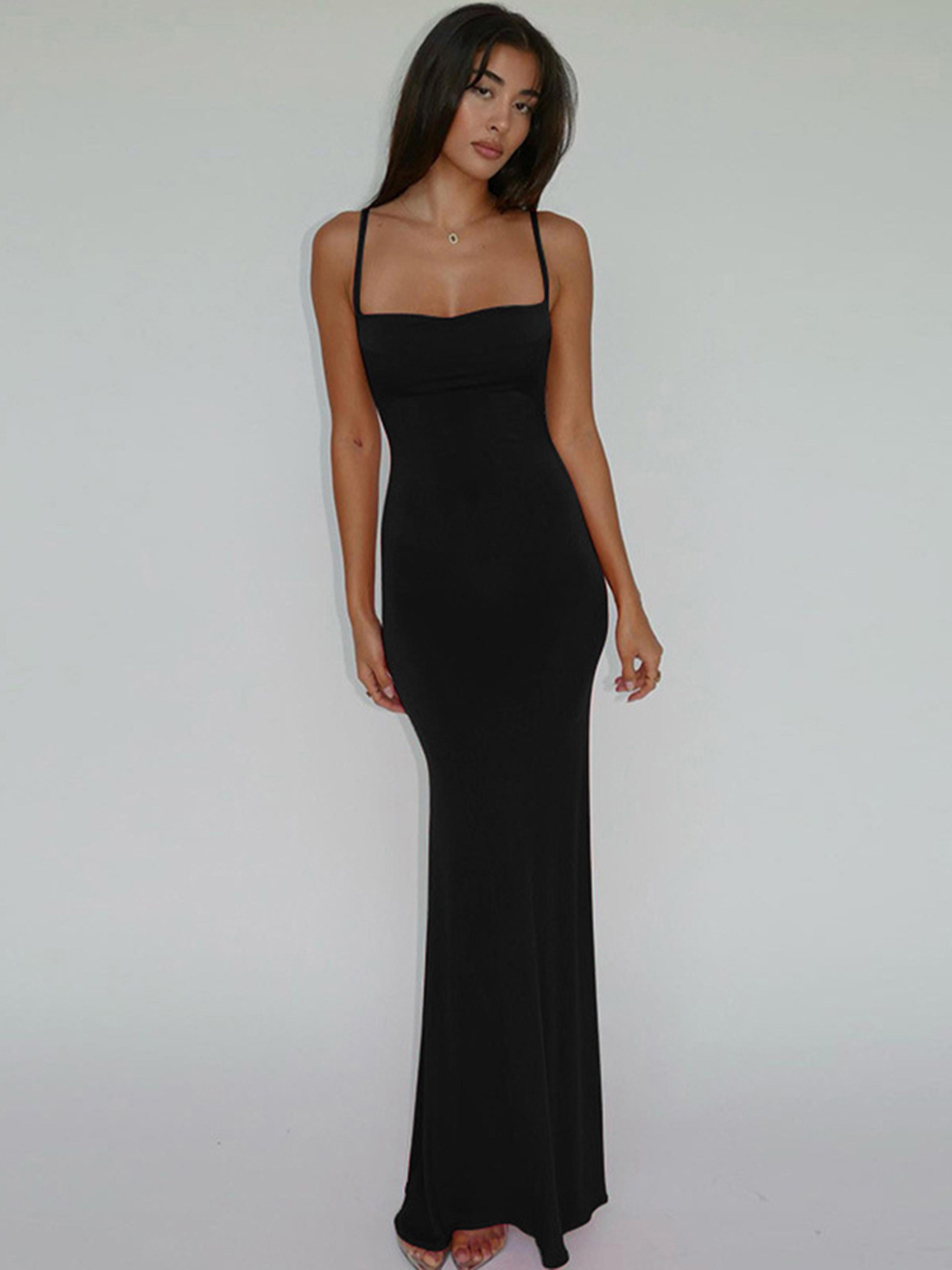 Elegant Sexy Backless Bodycon Maxi Dress For Women Spring Birthday Party Casual Solid Sleeveless 2