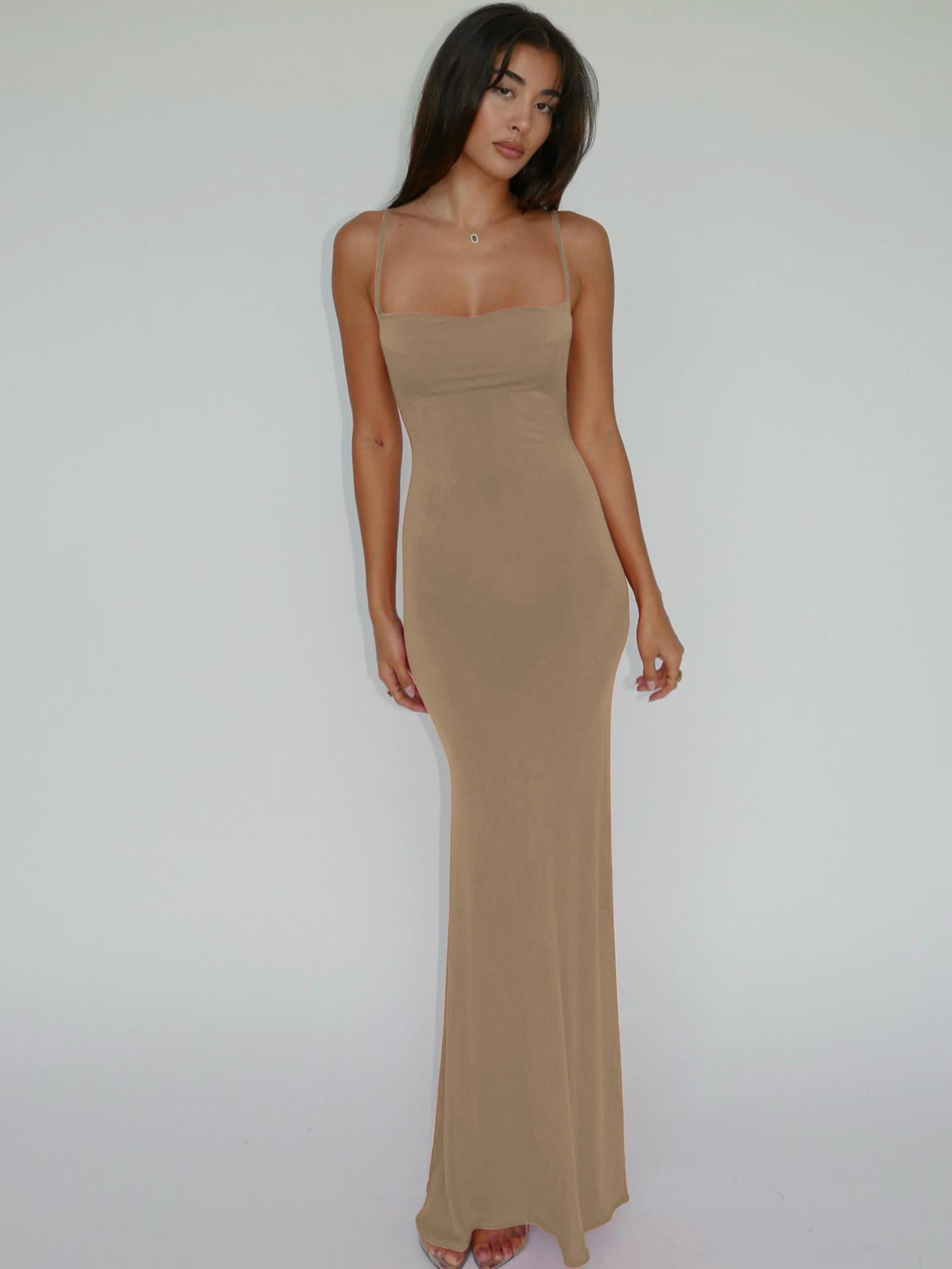 Elegant Sexy Backless Bodycon Maxi Dress For Women Spring Birthday Party Casual Solid Sleeveless 9