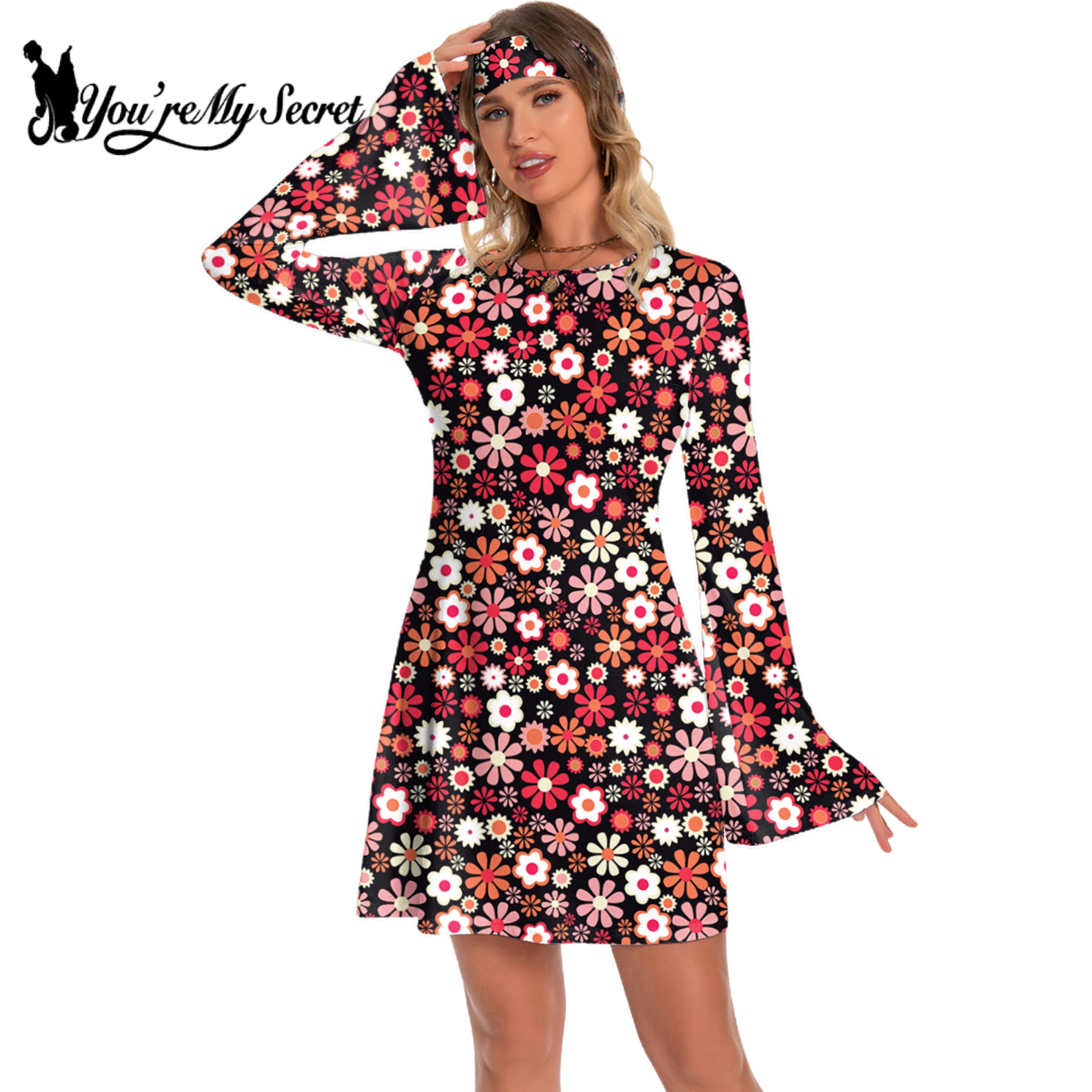 Disco Floral Printed Womens Bohemian Dress Holiday Hippie Outfit Clothes 1