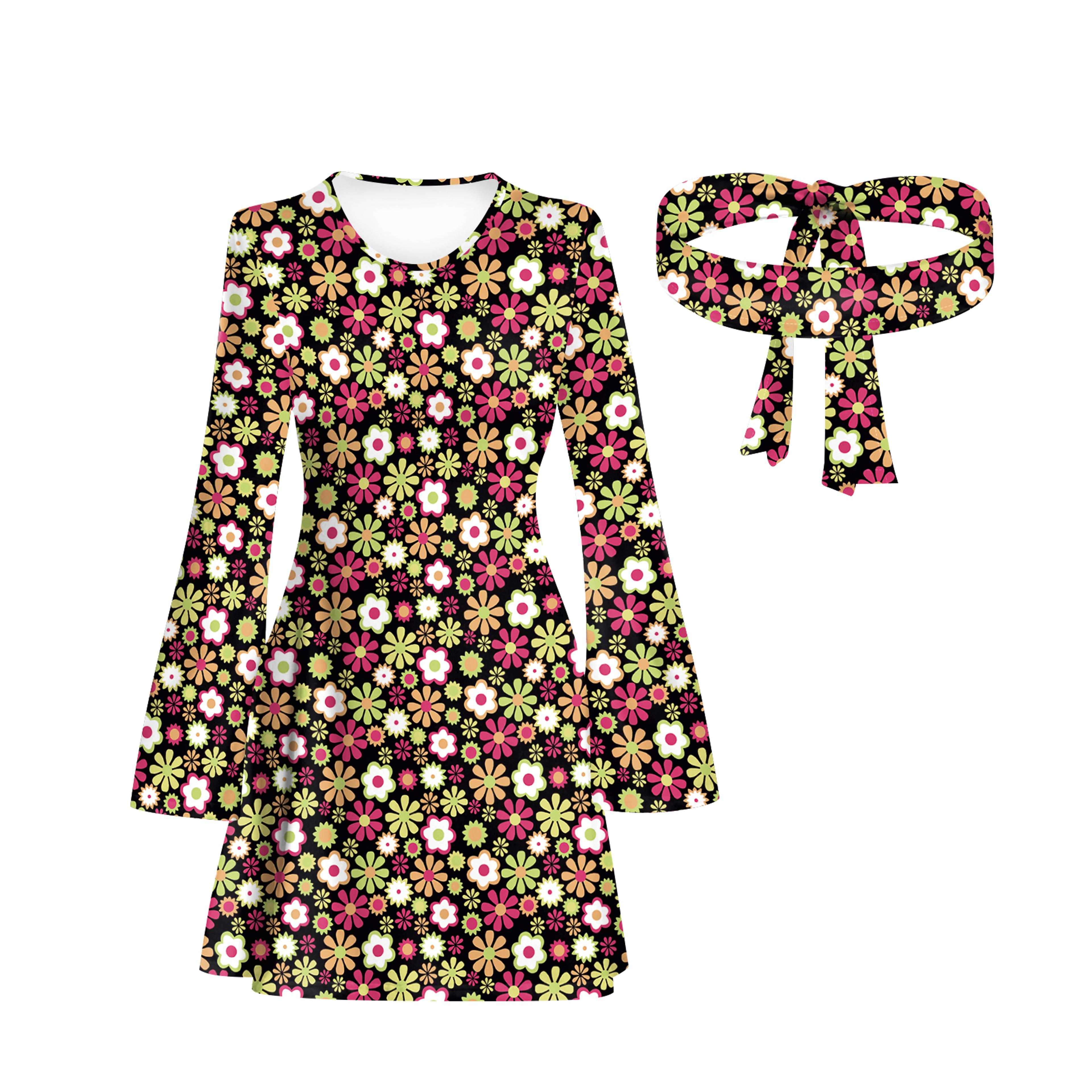 Disco Floral Printed Womens Bohemian Dress Holiday Hippie Outfit Clothes 6
