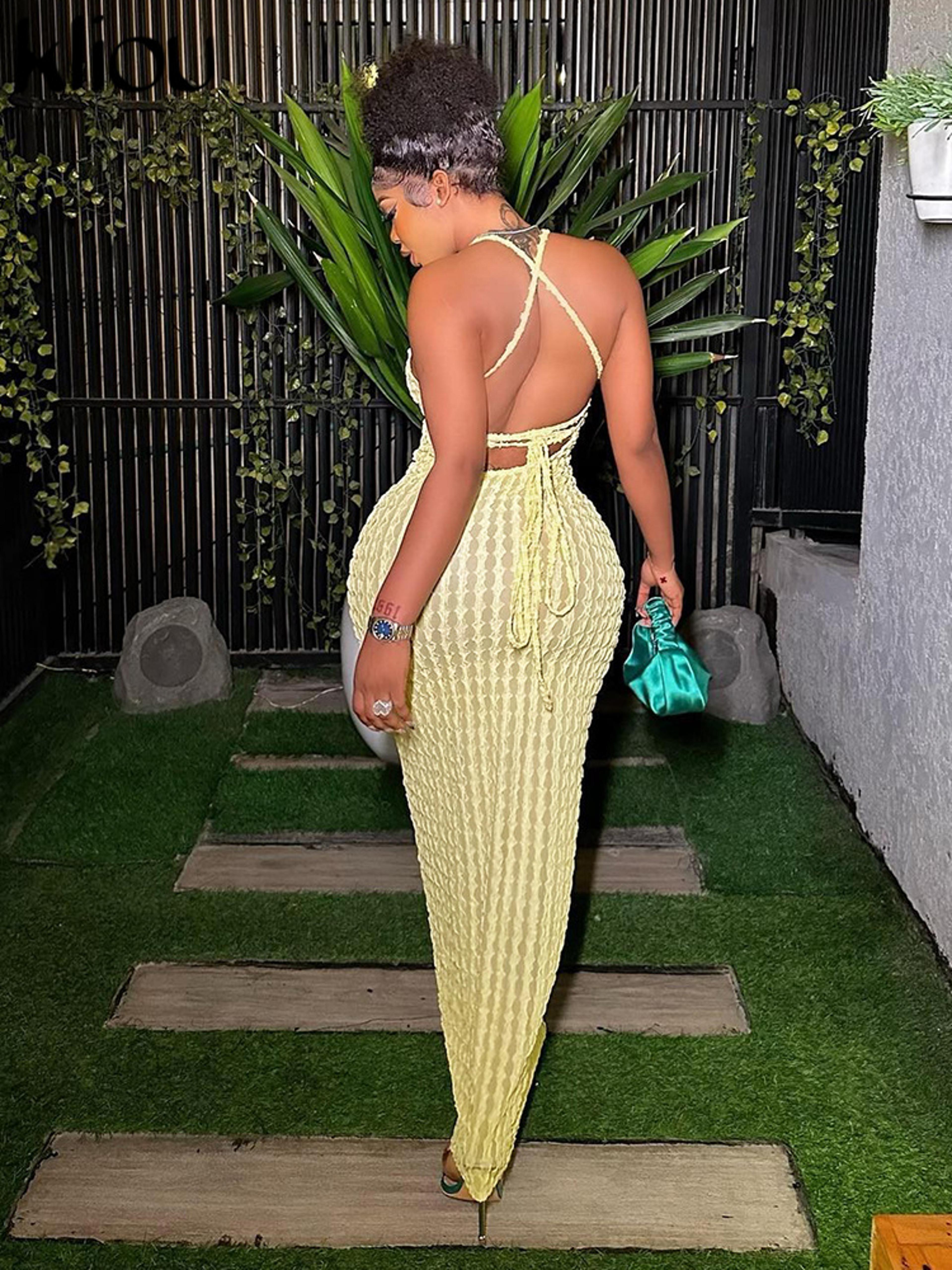 Solid Ruched Spaghetti Strap Maxi Dress Women Casual Sleeveless Backless Bodycon Ladies Party Stree 1