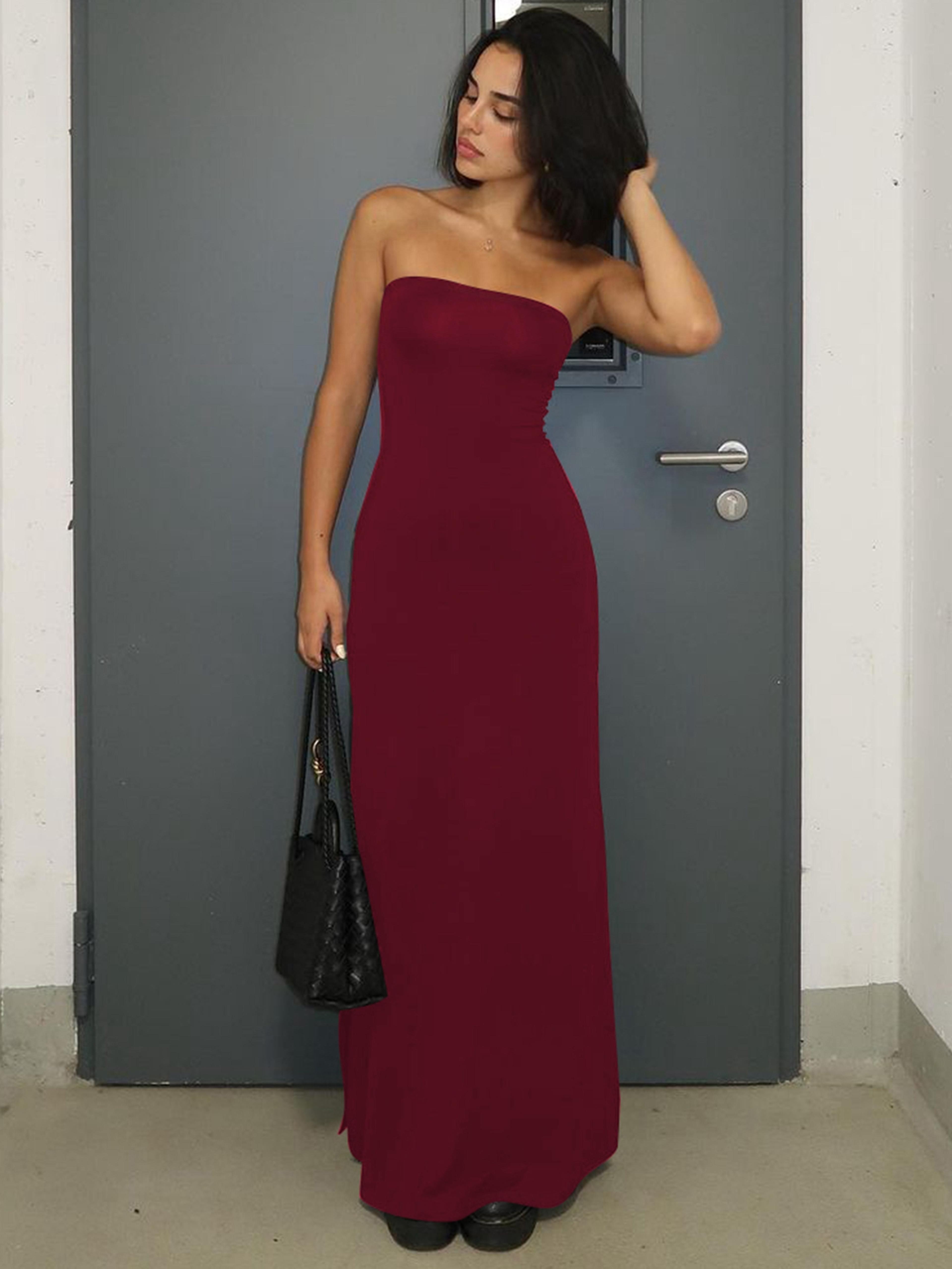 Elegant Black Strapless Long Sleeve Sexy Bodycon Maxi Dress Women Evening Party Dress For Fall And  3