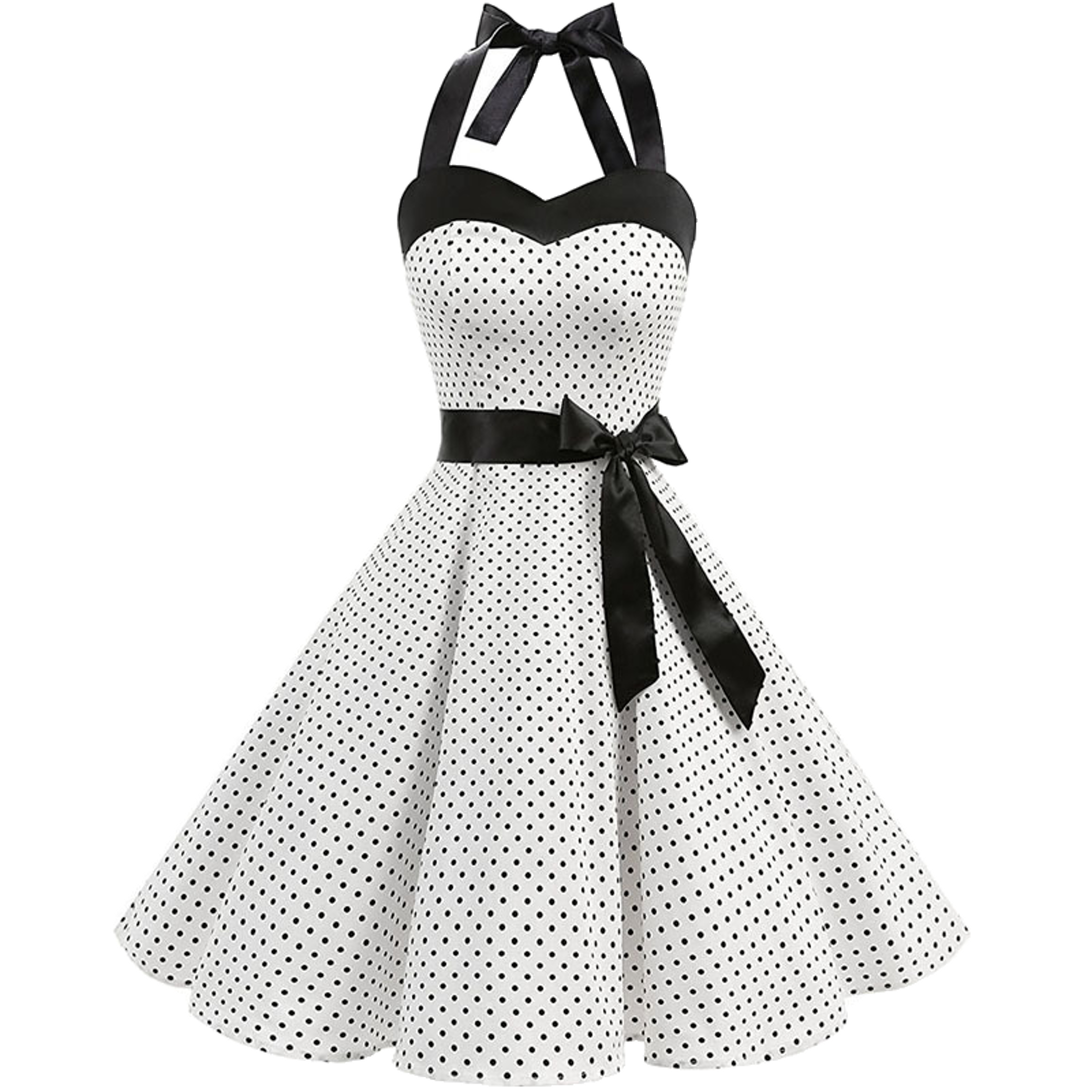 Women Polka Dot Print Summer Dress Sexy Retro White Halter Vintage Robe Femme Pin Up Rockabilly Par 6