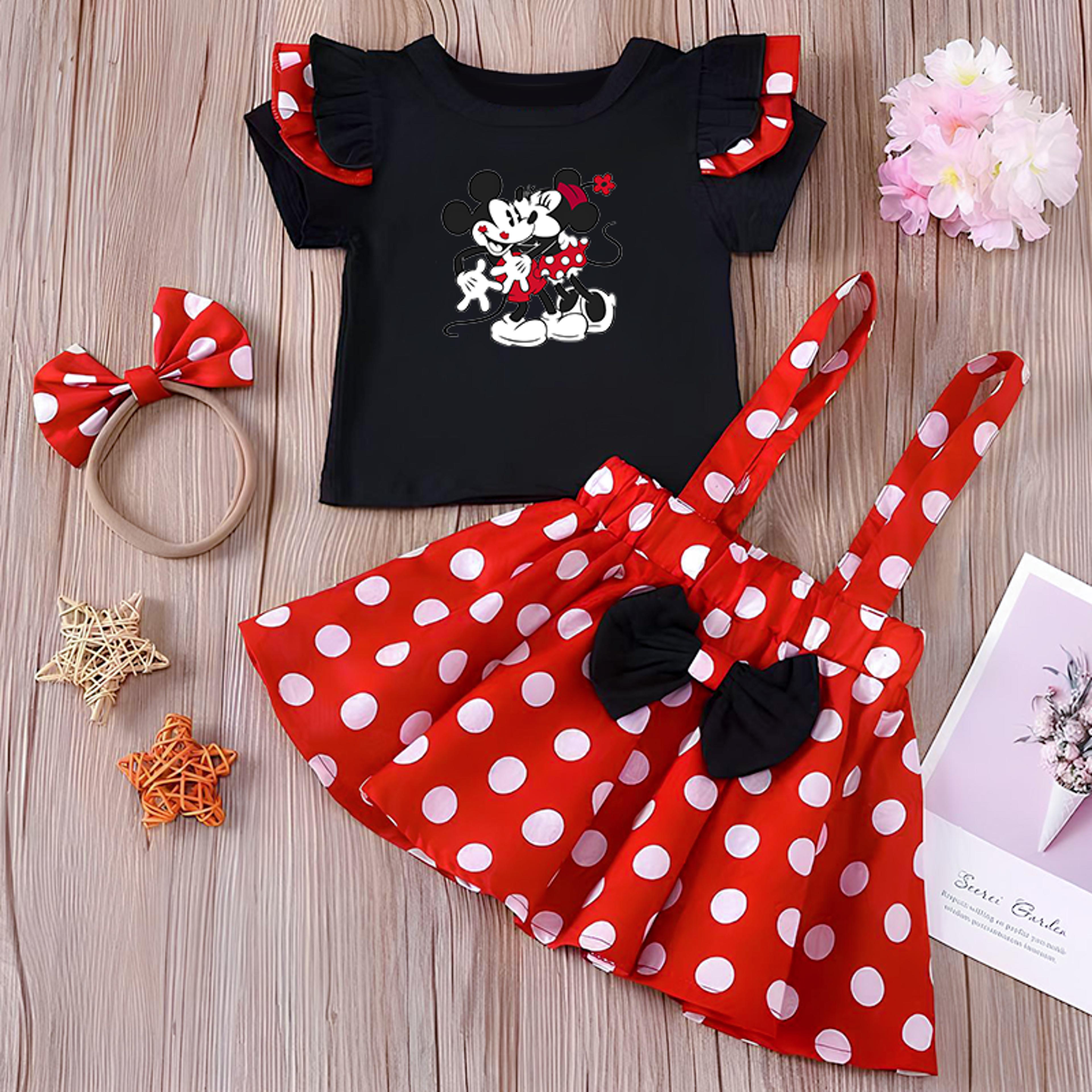 Minnie Mouse Girl Set Summer Birthday Costume Baby Clothing Set With Polka Dot Suspender Skirt And  7