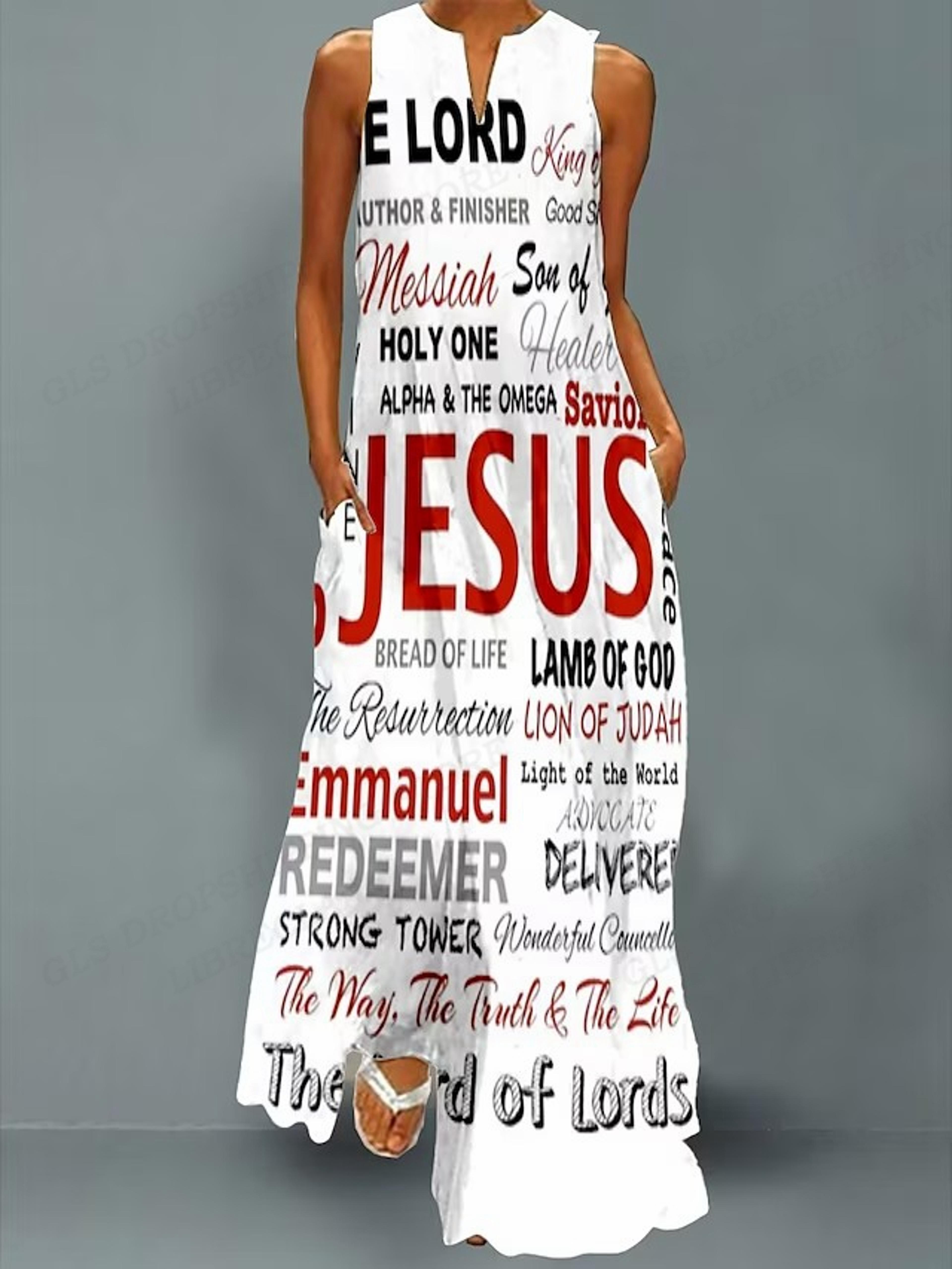 Christian Jesus Dress Women Fashion Casual Maxi Long Party Evening Dresses Letter Print Sundress Lu 1