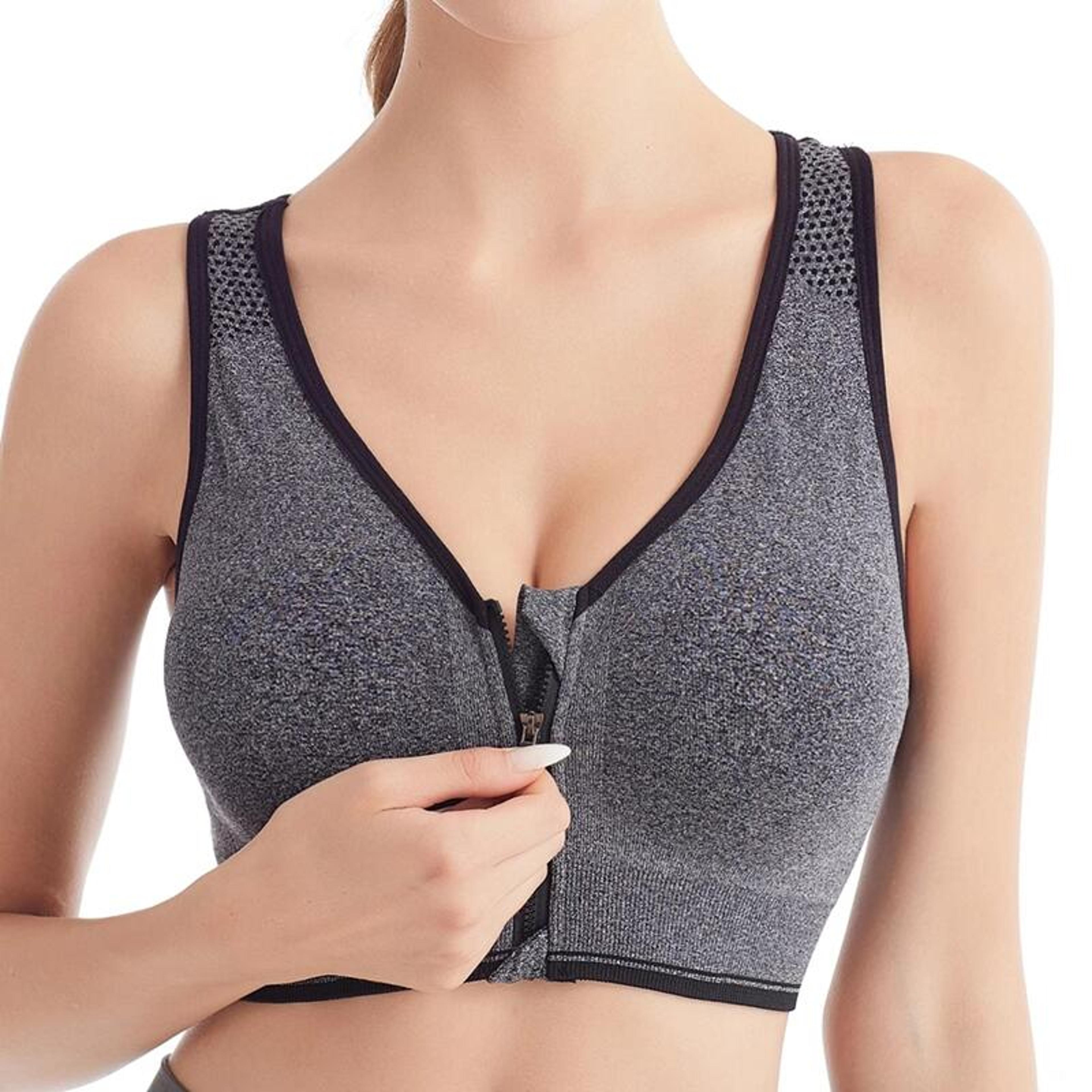 front zip sports bra for women seamless shockproof support bra for running, gym and yoga