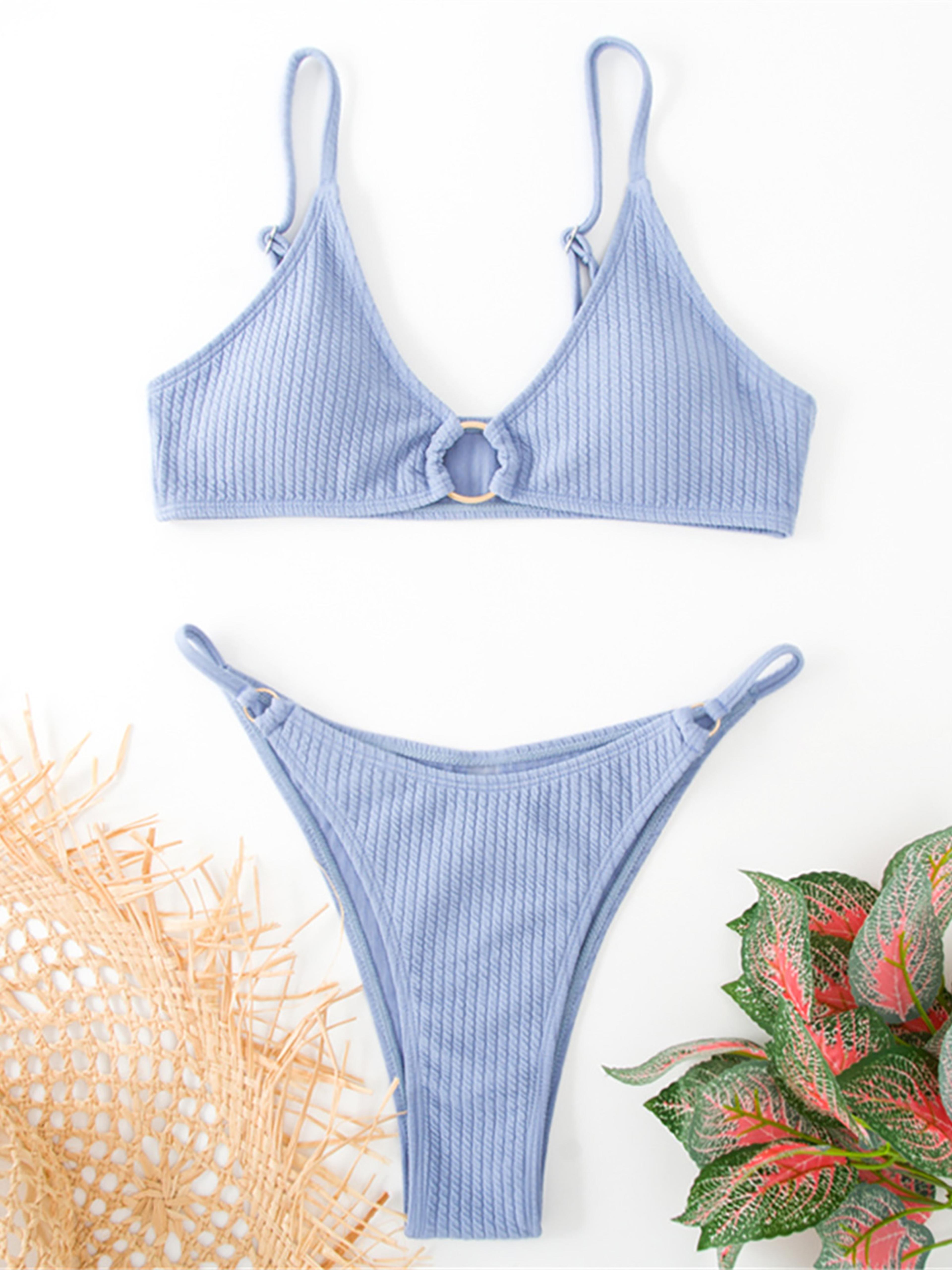 Riviera Chic Ribbed Bikini Set With Metal Ring Detail And High Cut Bottom 4