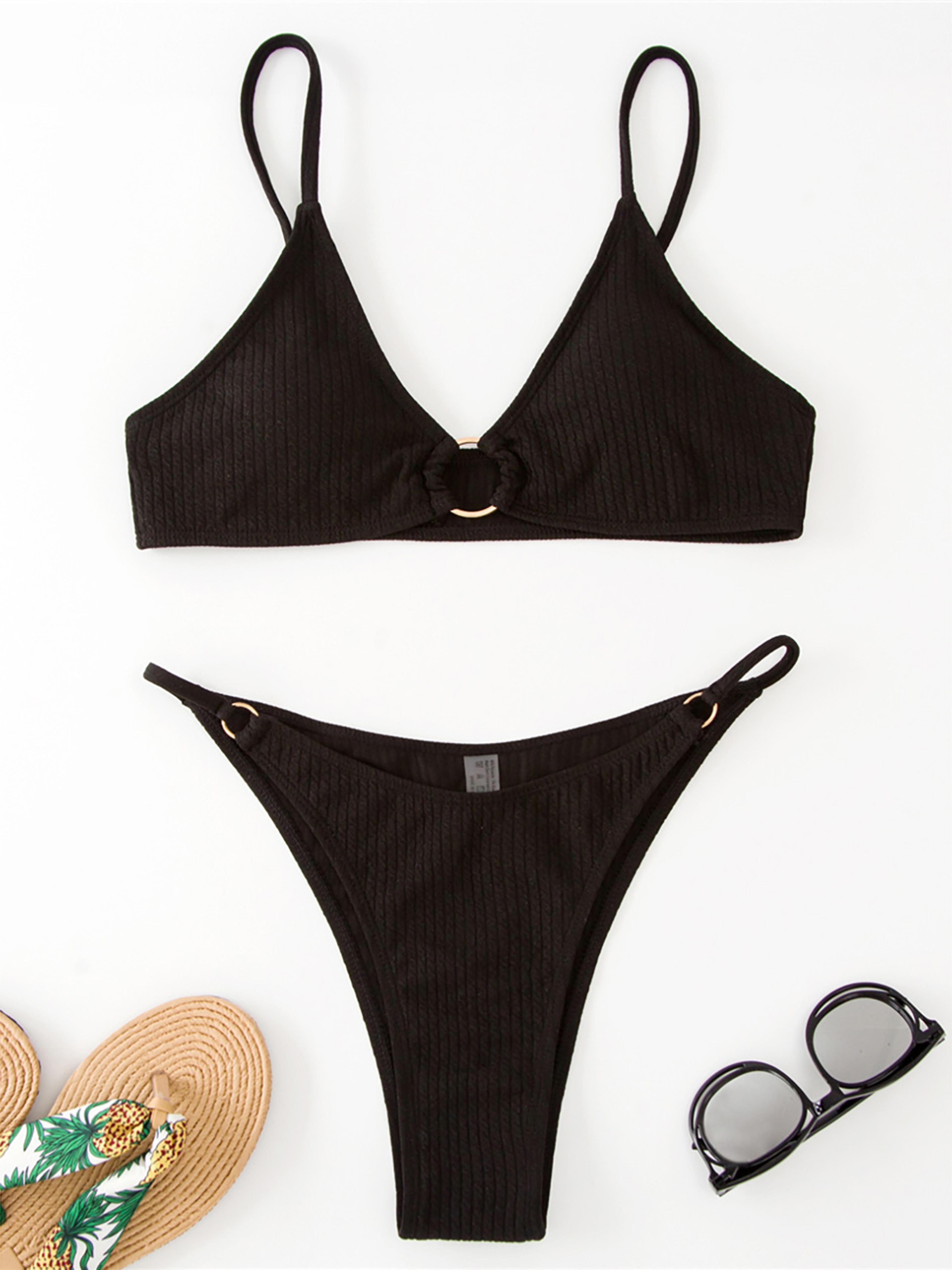 Riviera Chic Ribbed Bikini Set With Metal Ring Detail And High Cut Bottom 12