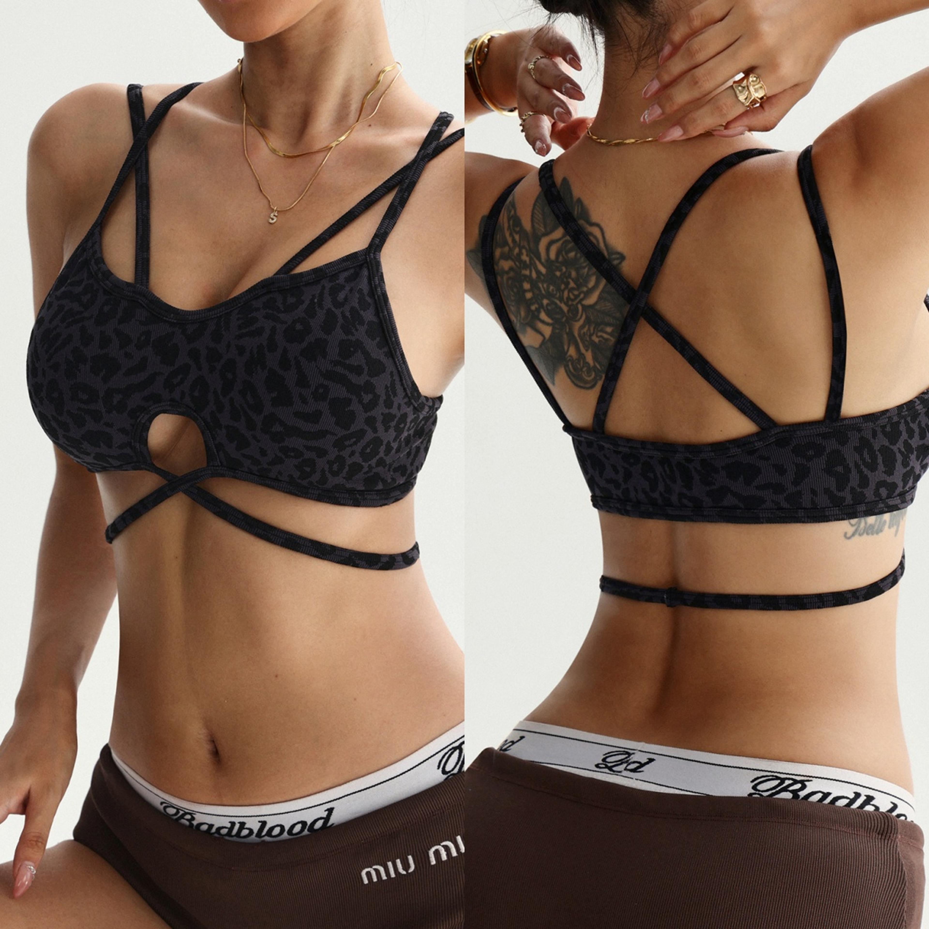 leopard seamless cross back sports bra for women push up yoga & workout crop top