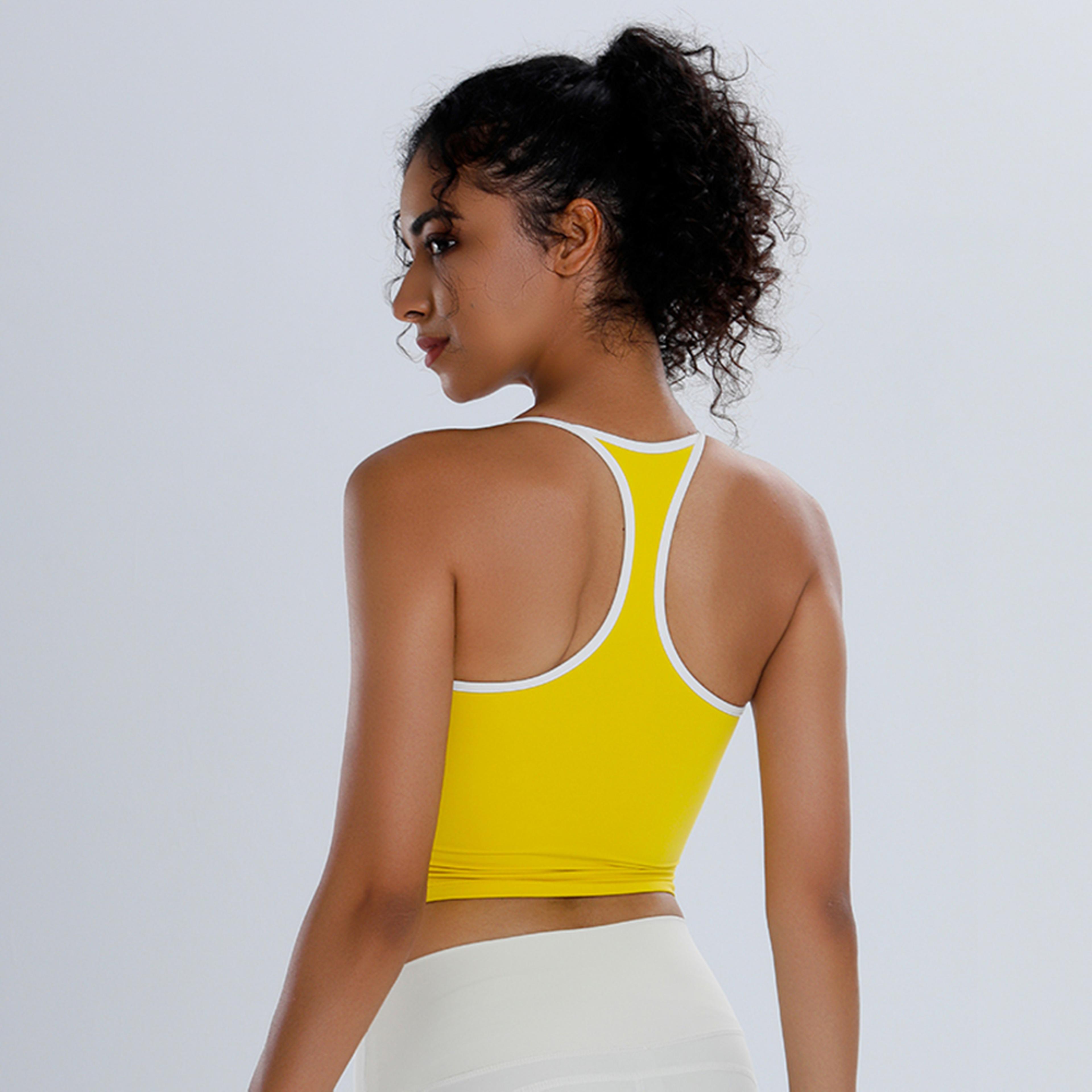 women's racerback sports bra, shockproof yoga top with naked feel, color block workout bralette for pilates & gym