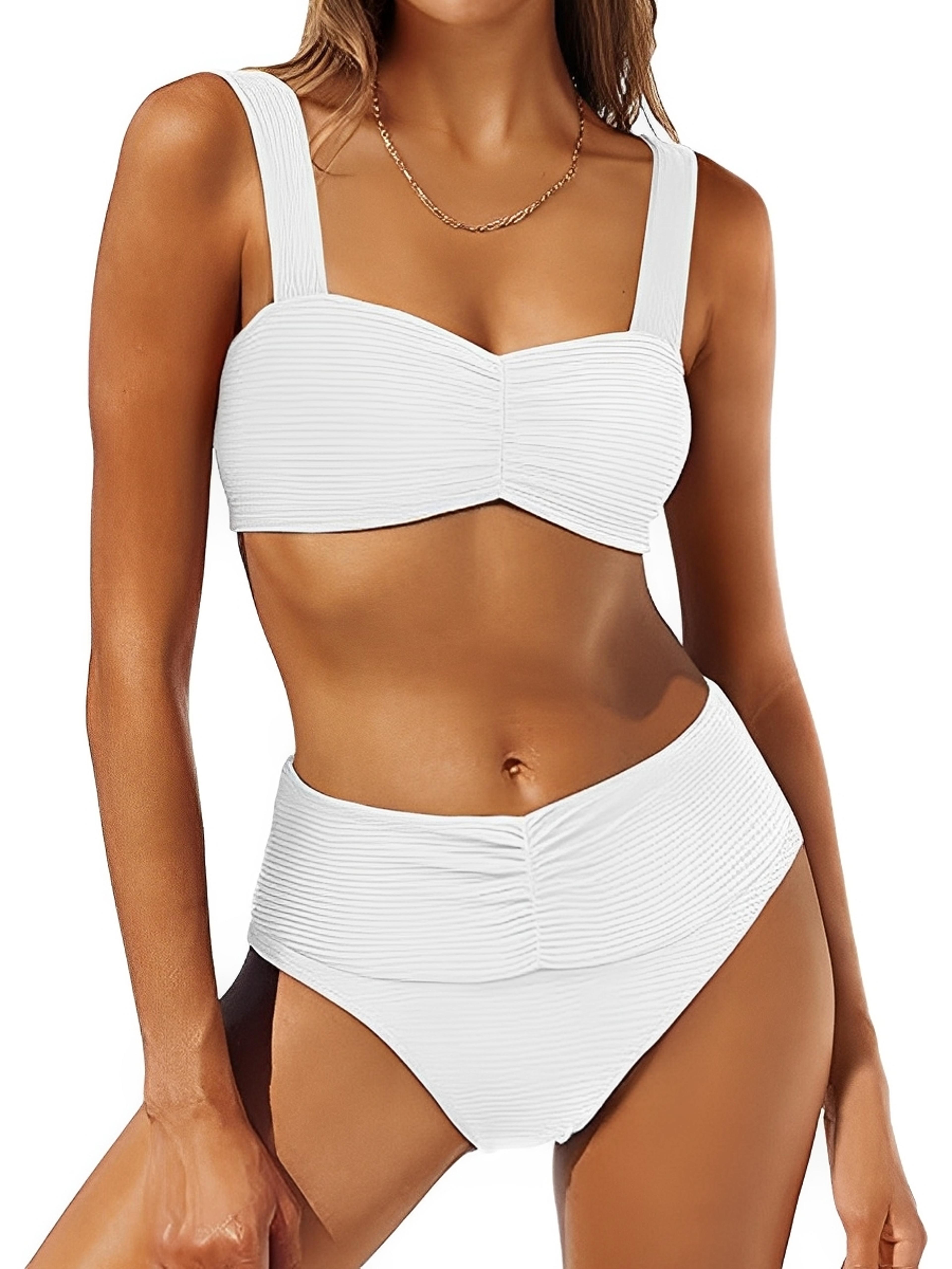 Solid High Waist Strappy Bikini Set For Women 3